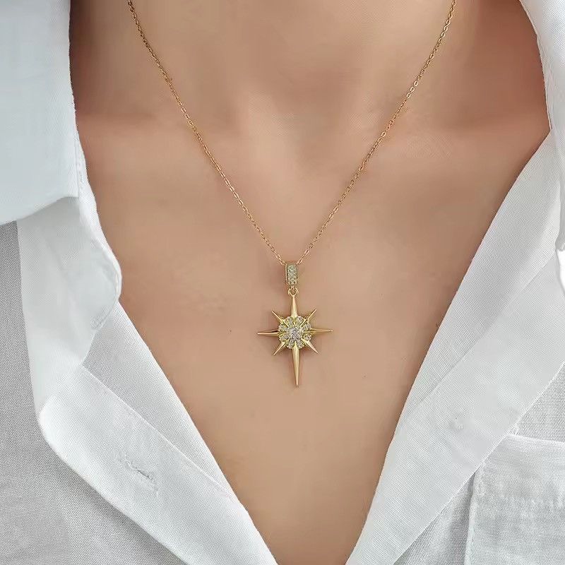 Jewelry Star Round Shiny Zircon Pendant Necklace Size ONE SIZE - 2 Thumbnail
