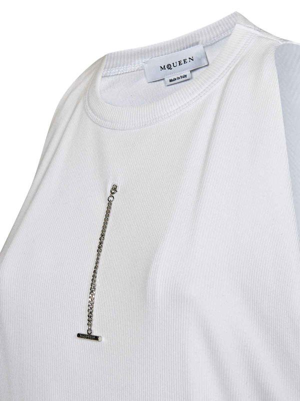 Alexander McQueen o1srvl11e0326 Draped Ribbed Tank Top in White Size M / US 6-8 / IT 42-44 - 3 Thumbnail