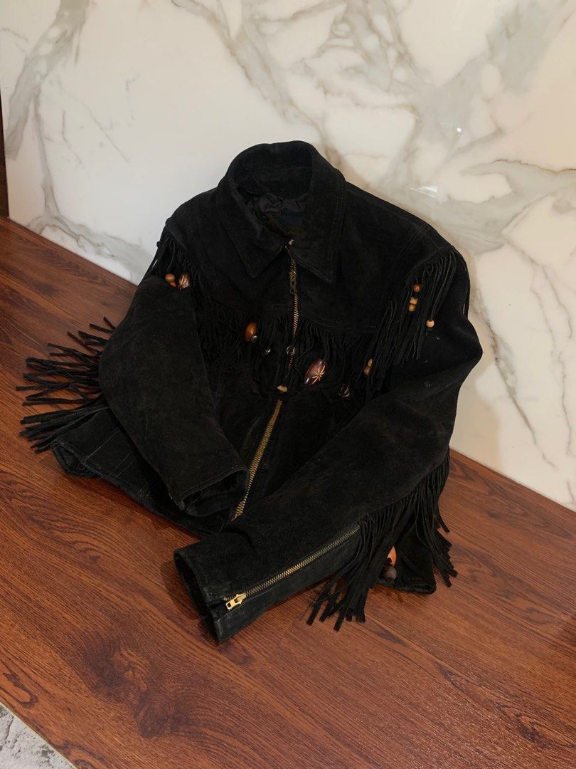 Japanese Brand 1990s Branded Garments - Ethnic Fringe Suede Leather Jacket Size US L / EU 52-54 / 3 - 5 Thumbnail