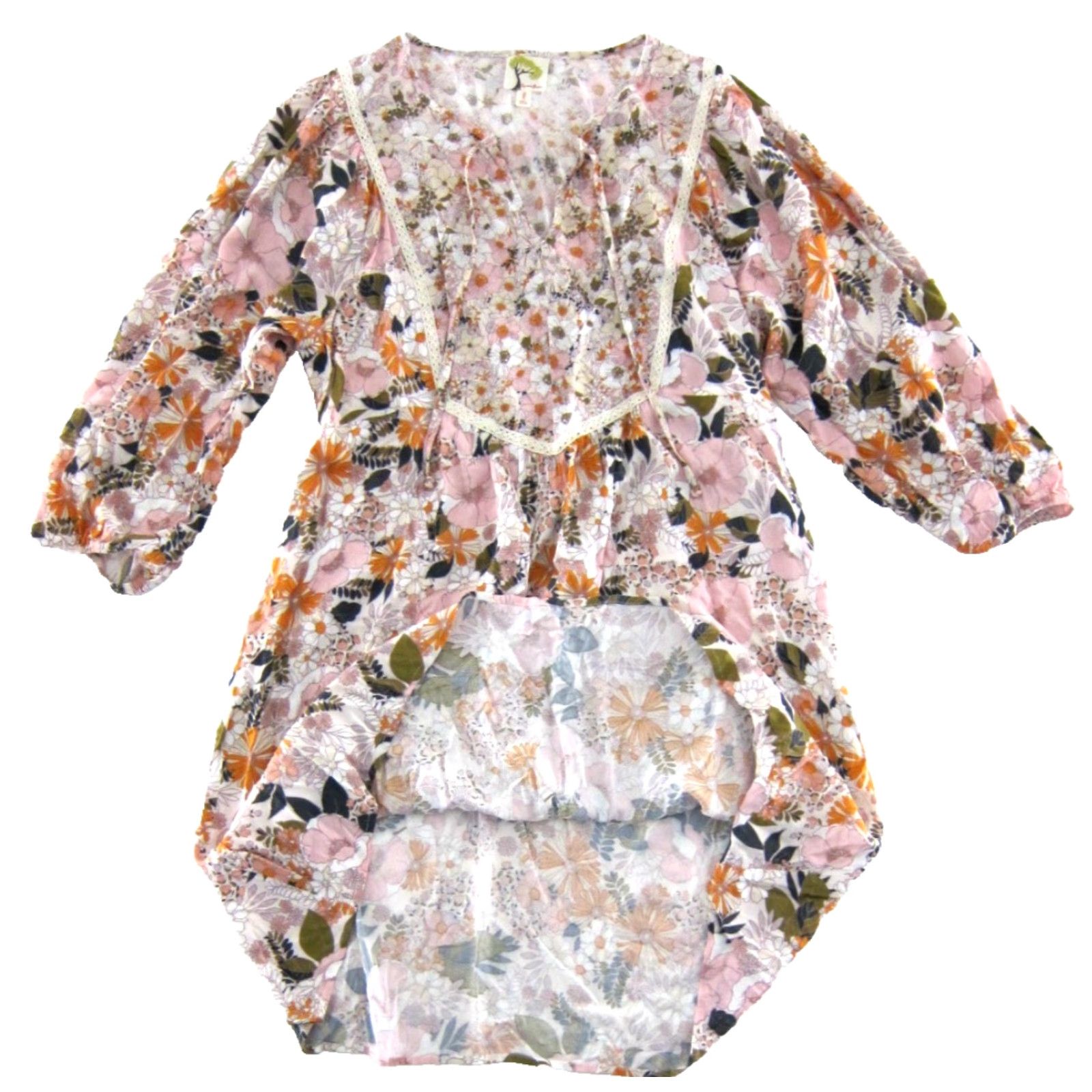 Anthropologie Fig And Flower Dress Maxi 3/4 Sleeve Tunic Pink Rayon L Womens Vintage No Size L / US 10 / IT 46 - 4 Thumbnail