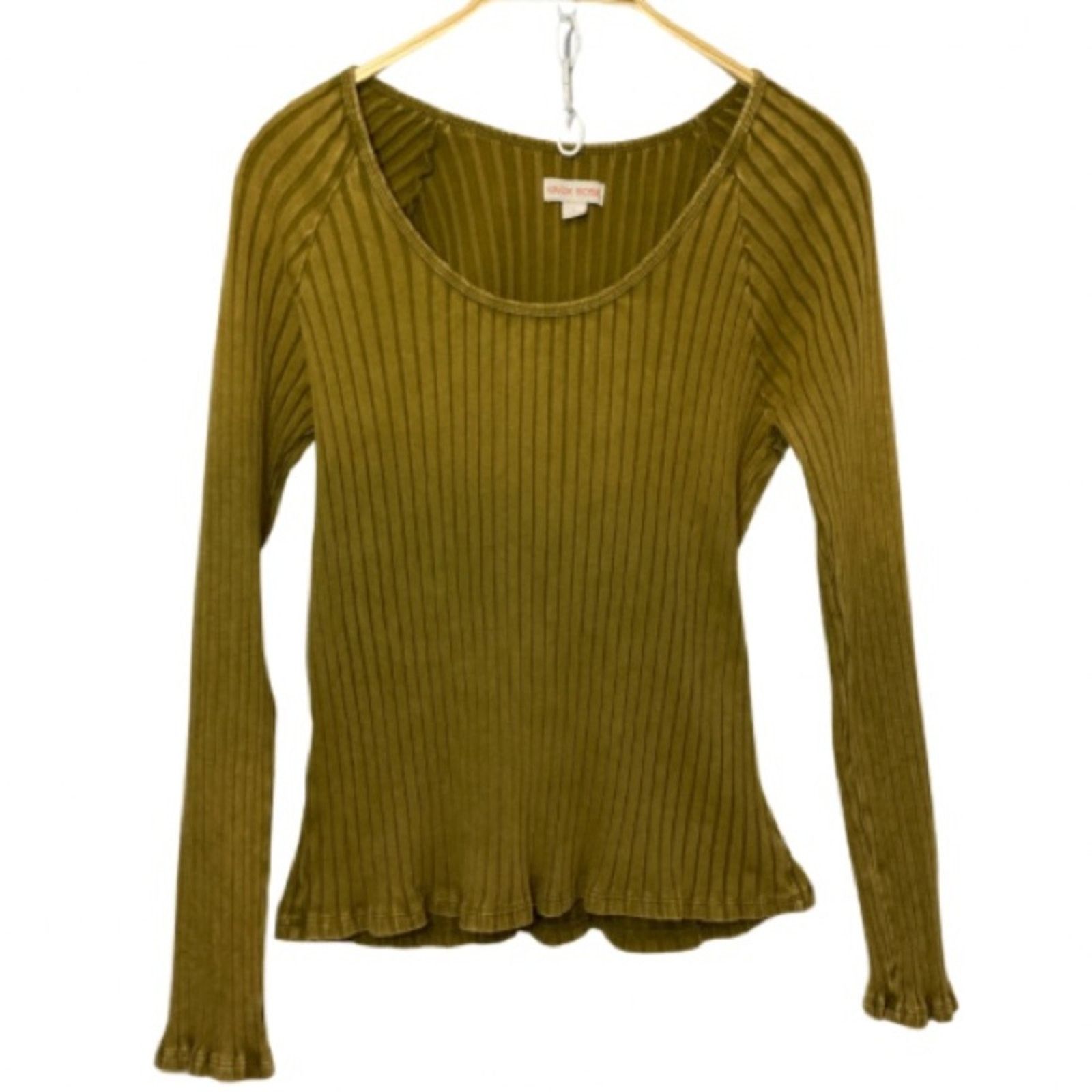 Other Knox Rose Brown Green Ribbed Long Sleeve Blouse Shirt Top Size L / US 10 / IT 46 - 1 Thumbnail