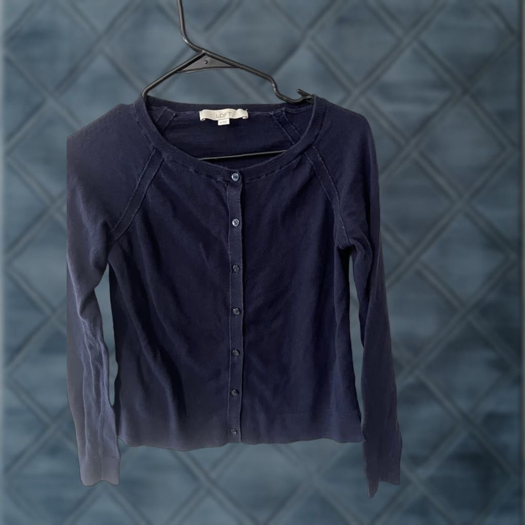 Loft VINTAGE LOFT Cardigan Sweater Women XS Blue Open Front 100% Cotton Long Sleeve Regular Knit Size XS / US 0-2 / IT 36-38 - 1 Thumbnail