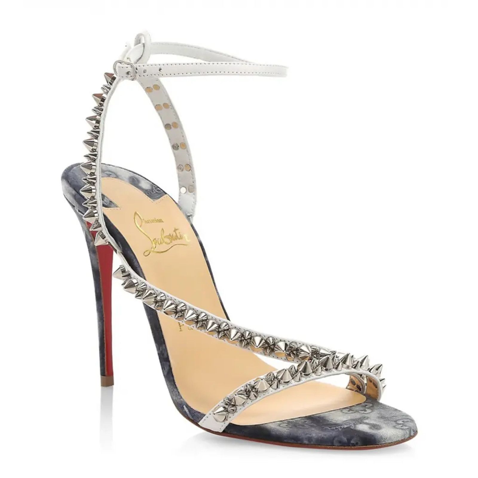 Christian Louboutin Mafaldina Spikes 100 Blue Jeans Strap Sandal Heel Pump 40 Size US 10 / IT 40 - 1 Thumbnail