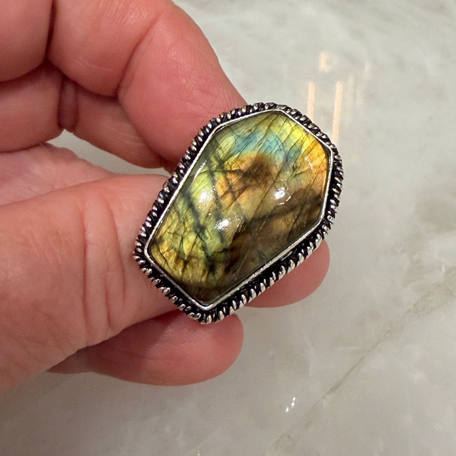 The Unbranded Brand Coffin Labradorite Ring Size ONE SIZE - 6 Thumbnail