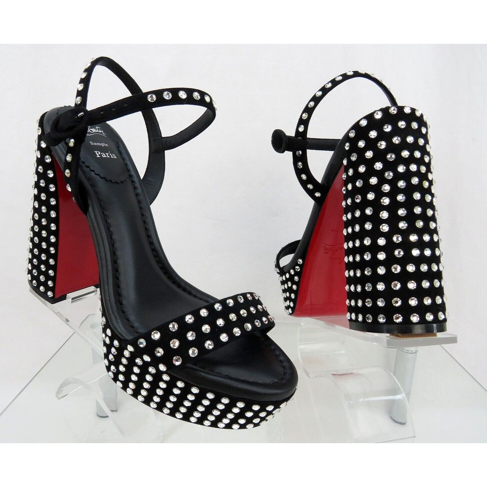 Christian Louboutin MOVIDA JANE BLACK SUEDE CRYSTALS PLATFORM SANDAL PUMPS 39 Size US 9 / IT 39 - 1 Thumbnail