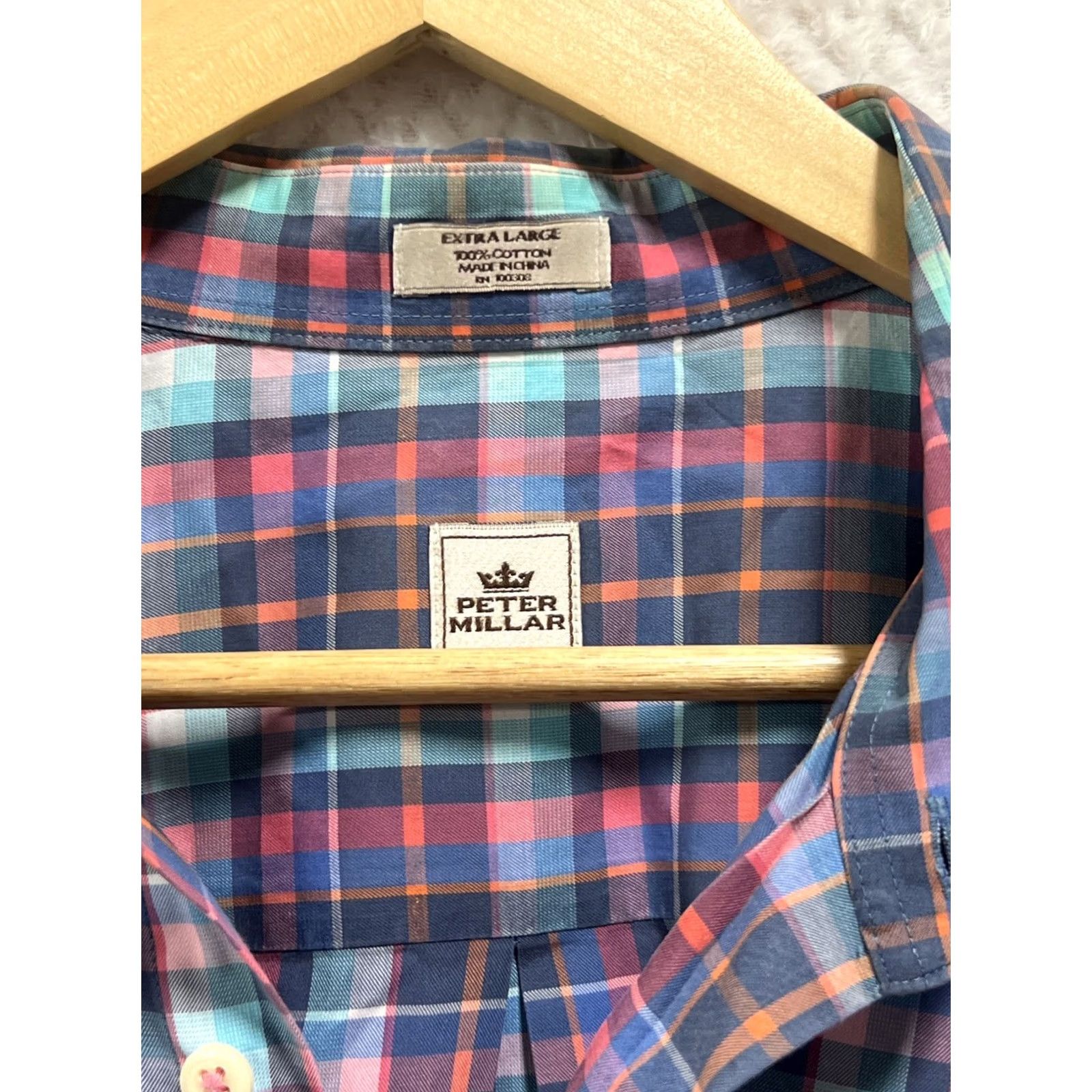 Peter Millar Peter Millar Shirt Plaid Button-Down XL Mens 100% Cotton Blue Pink Comfort Fit Long Sleeve Size US XL / EU 56 / 4 - 6 Thumbnail