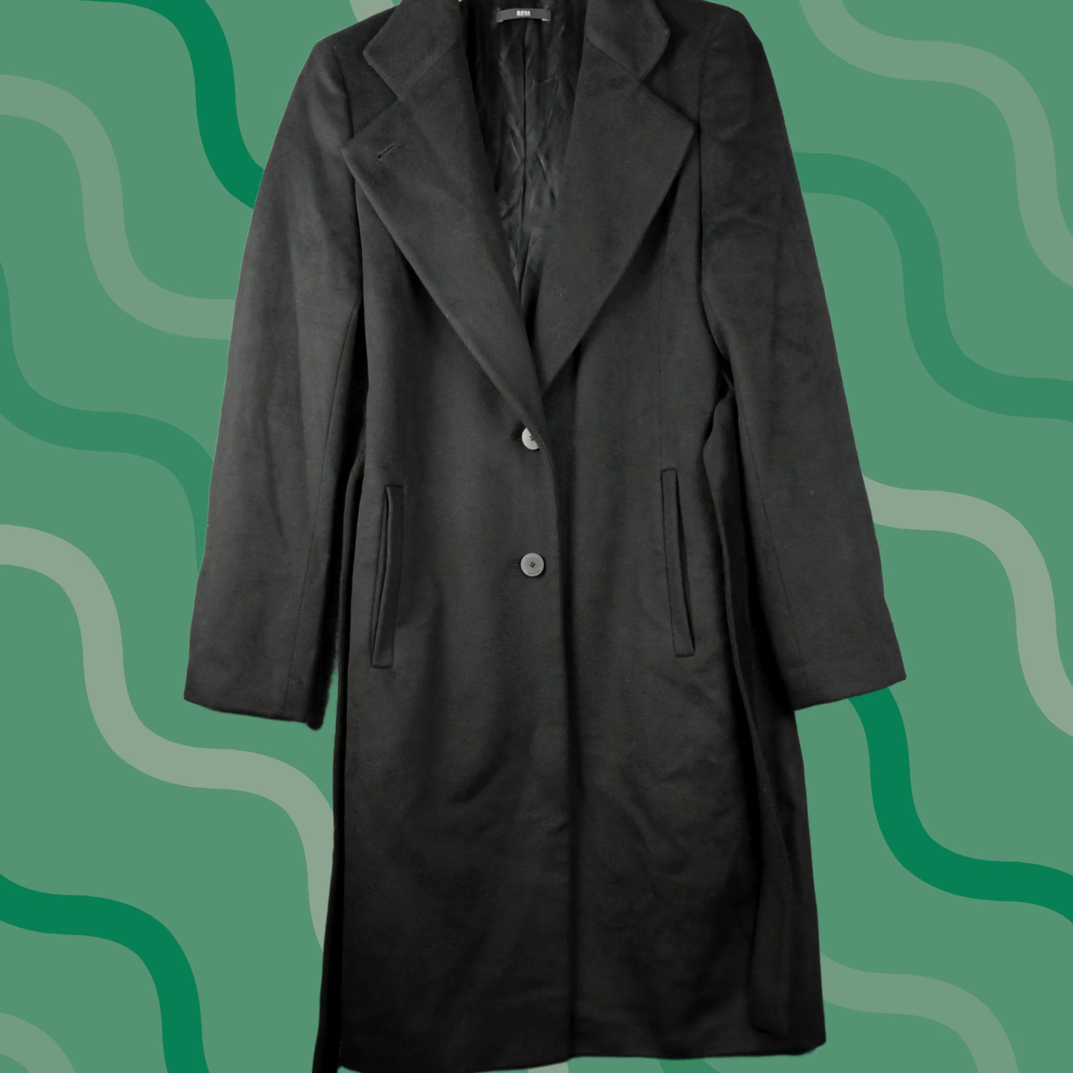 Hugo Boss Hugo Boss Coat Womens 6 Black Claira Belted Long Virgin Wool Overcoat Jacket Size M / US 6-8 / IT 42-44 - 1 Thumbnail
