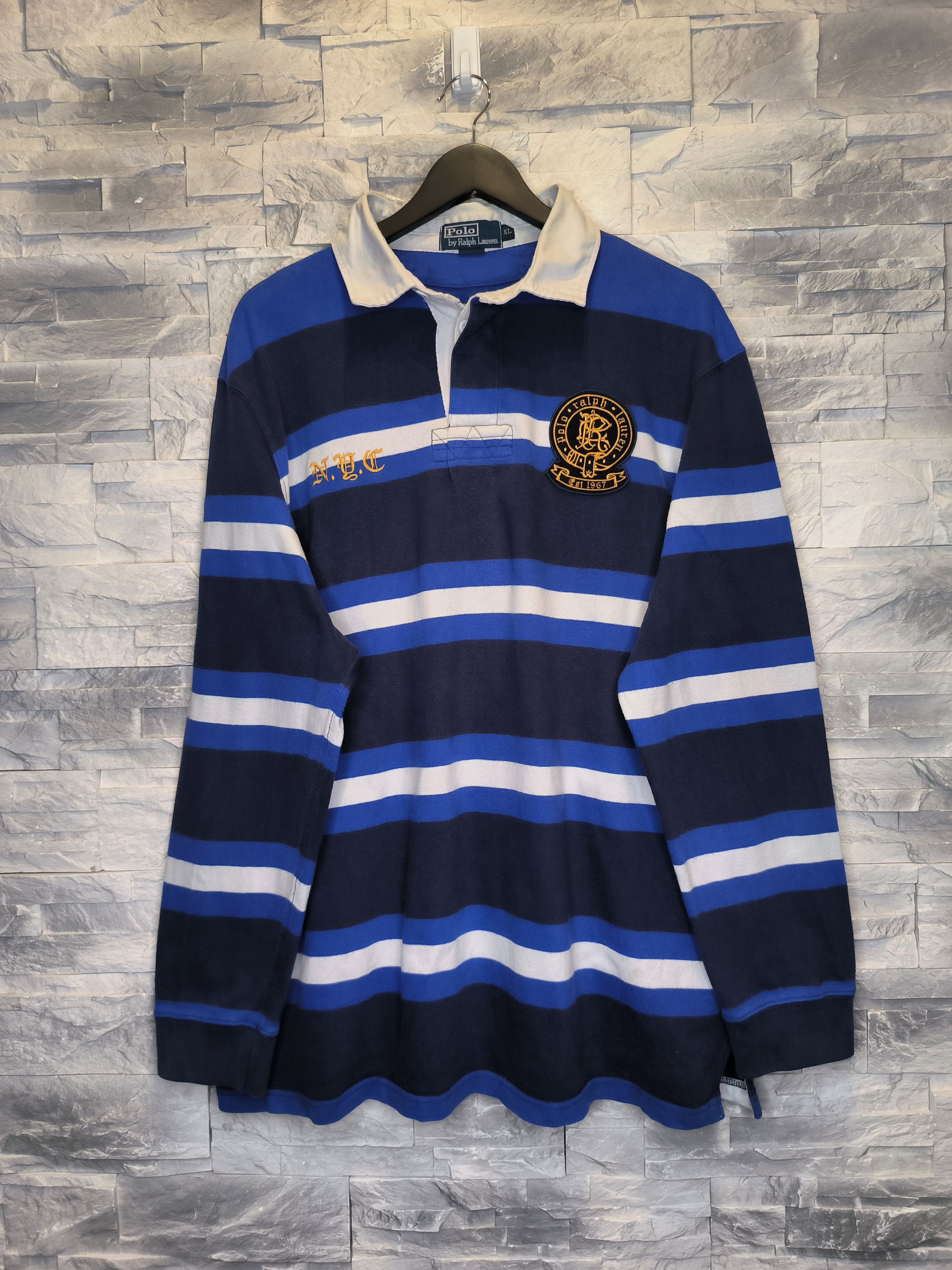 Polo Ralph Lauren Vintage Polo Ralph Lauren Sweatshirt Rugby Striped 90s Size US XL / EU 56 / 4 - 1 Thumbnail