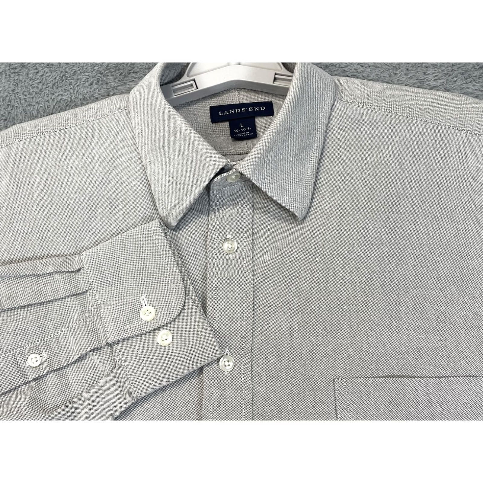 Lands' End Lands' End Shirt Mens Large Gray Long Sleeve Button Front Pocket Casual Work Dress Shirt Size US L / EU 52-54 / 3 - 2 Thumbnail