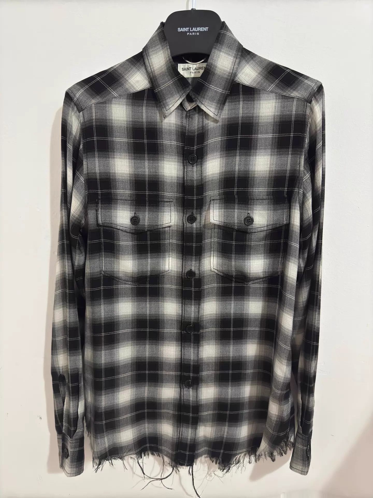 Saint Laurent Paris Saint Laurent 16SS Plaid Fringe Distressed Shirt Size US XS / EU 42 / 0 - 1 Thumbnail