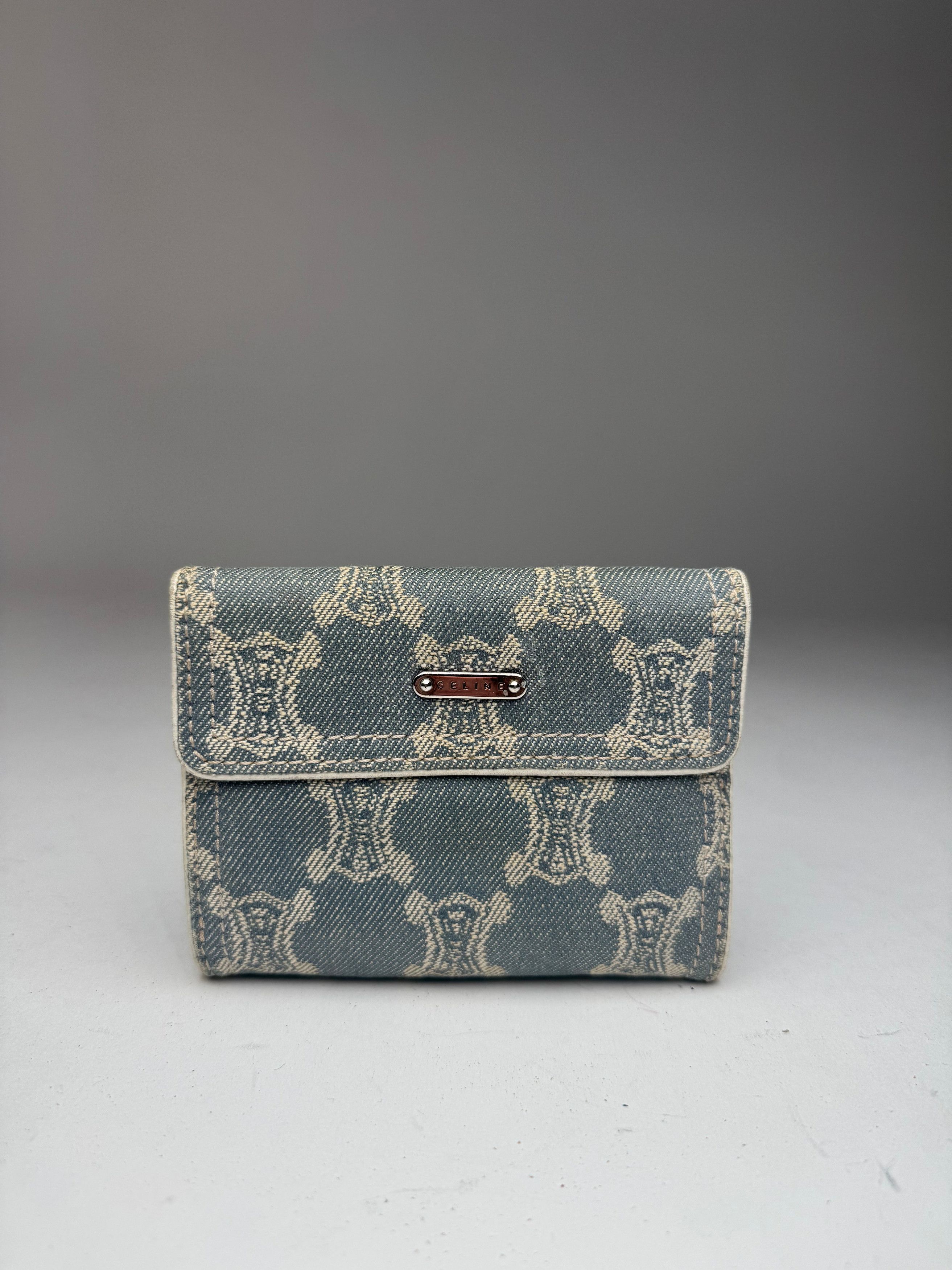 Celine Vintage Paris Denim Leather Monogram wallet white blue Size ONE SIZE - 1 Thumbnail