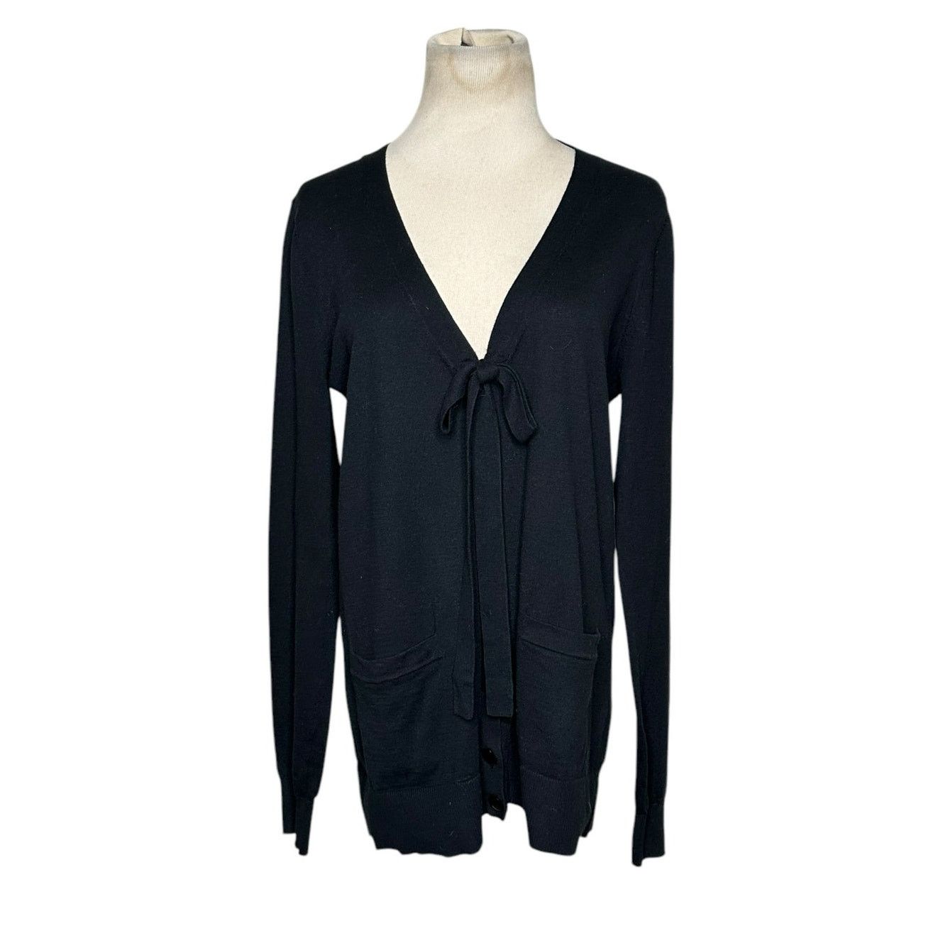 Tibi Tibi black knit front bow buttoned cardigan size Large Size L / US 10 / IT 46 - 1 Thumbnail