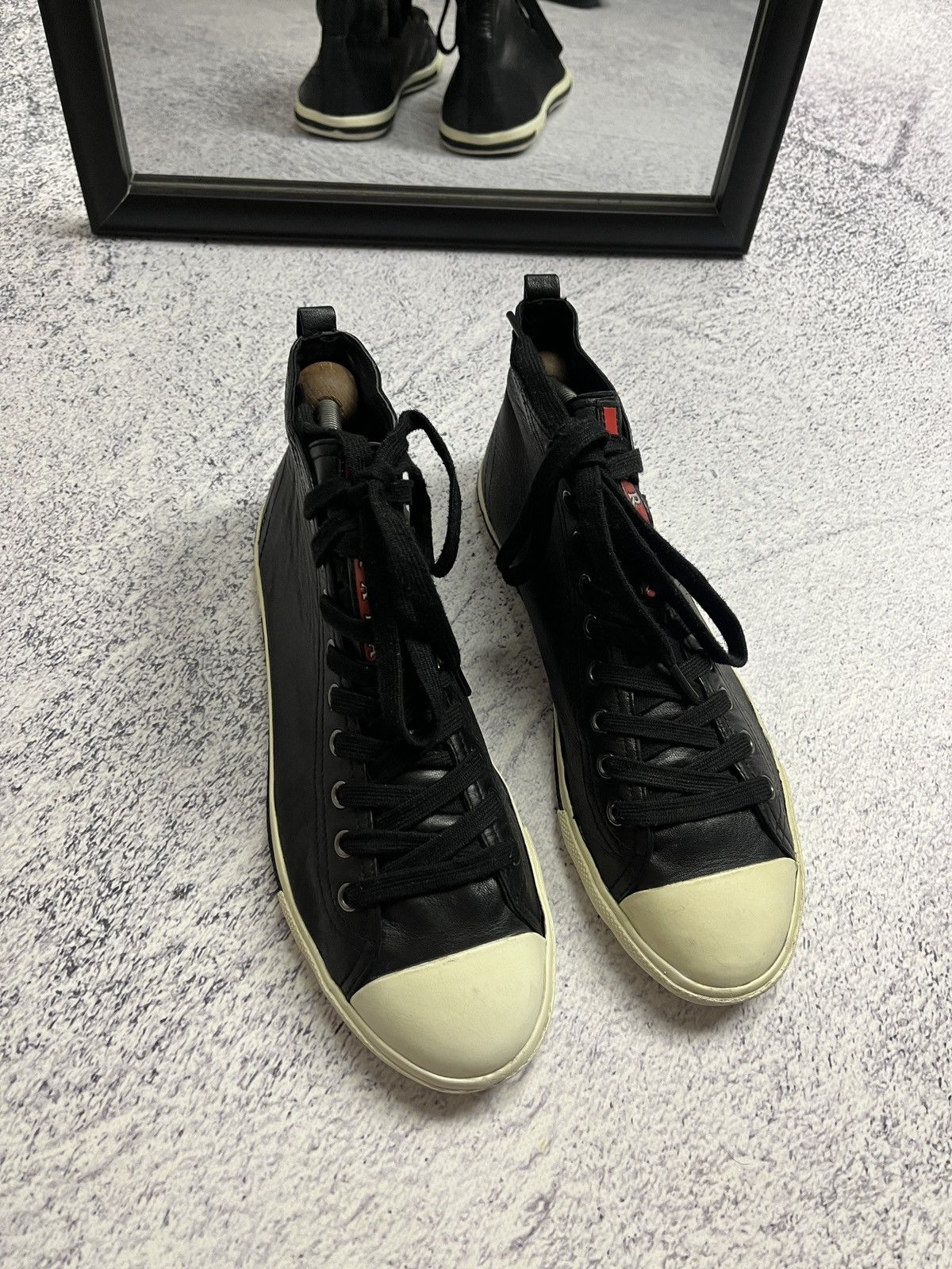 Prada Prada Red Tab Leather High Top Sneakers Shoes Size US 6 / IT 36 - 10 Thumbnail