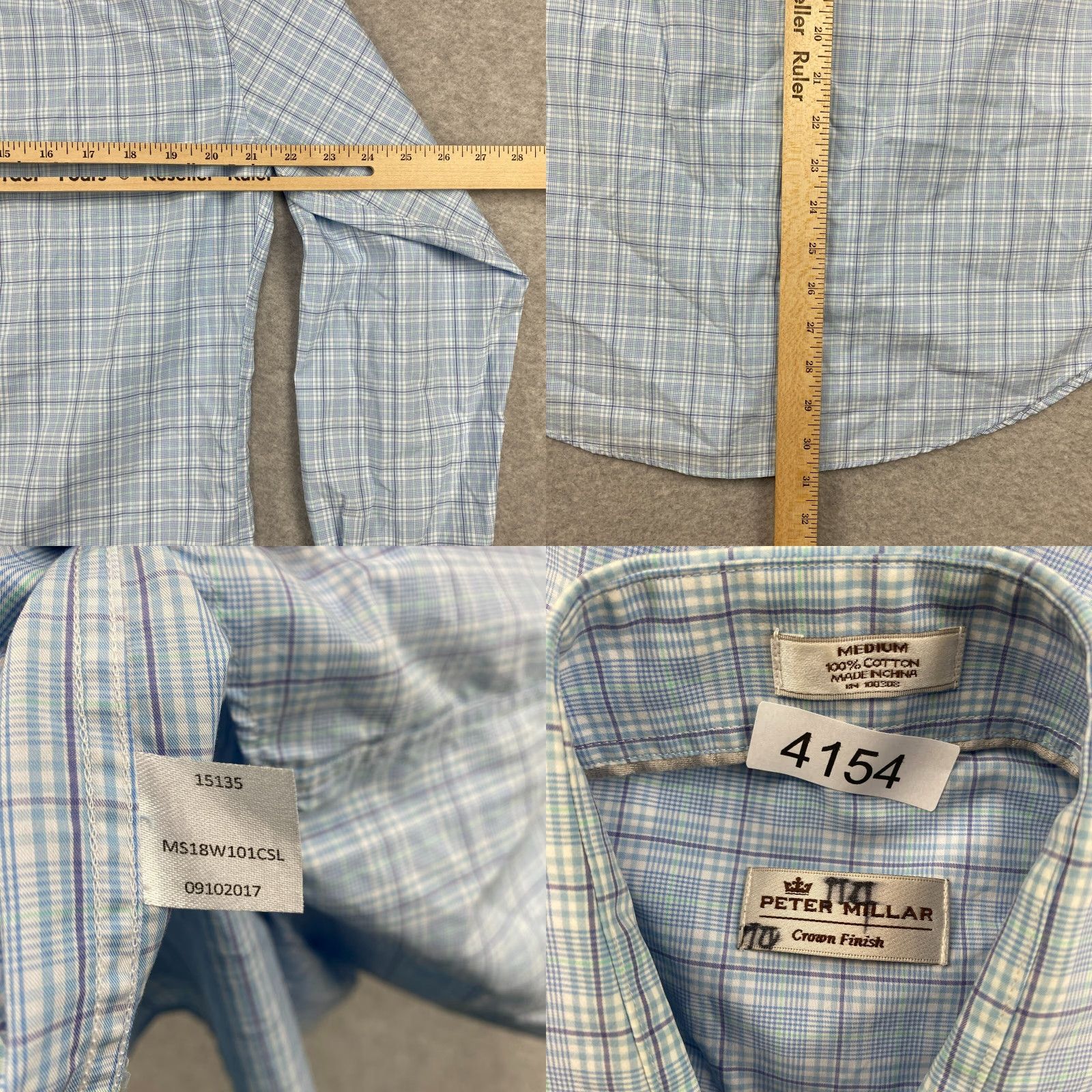 Peter Millar Peter Millar Shirt Mens Medium Blue Plaid Long Sleeve Crown Finish Button-Up Size US M / EU 48-50 / 2 - 8 Thumbnail