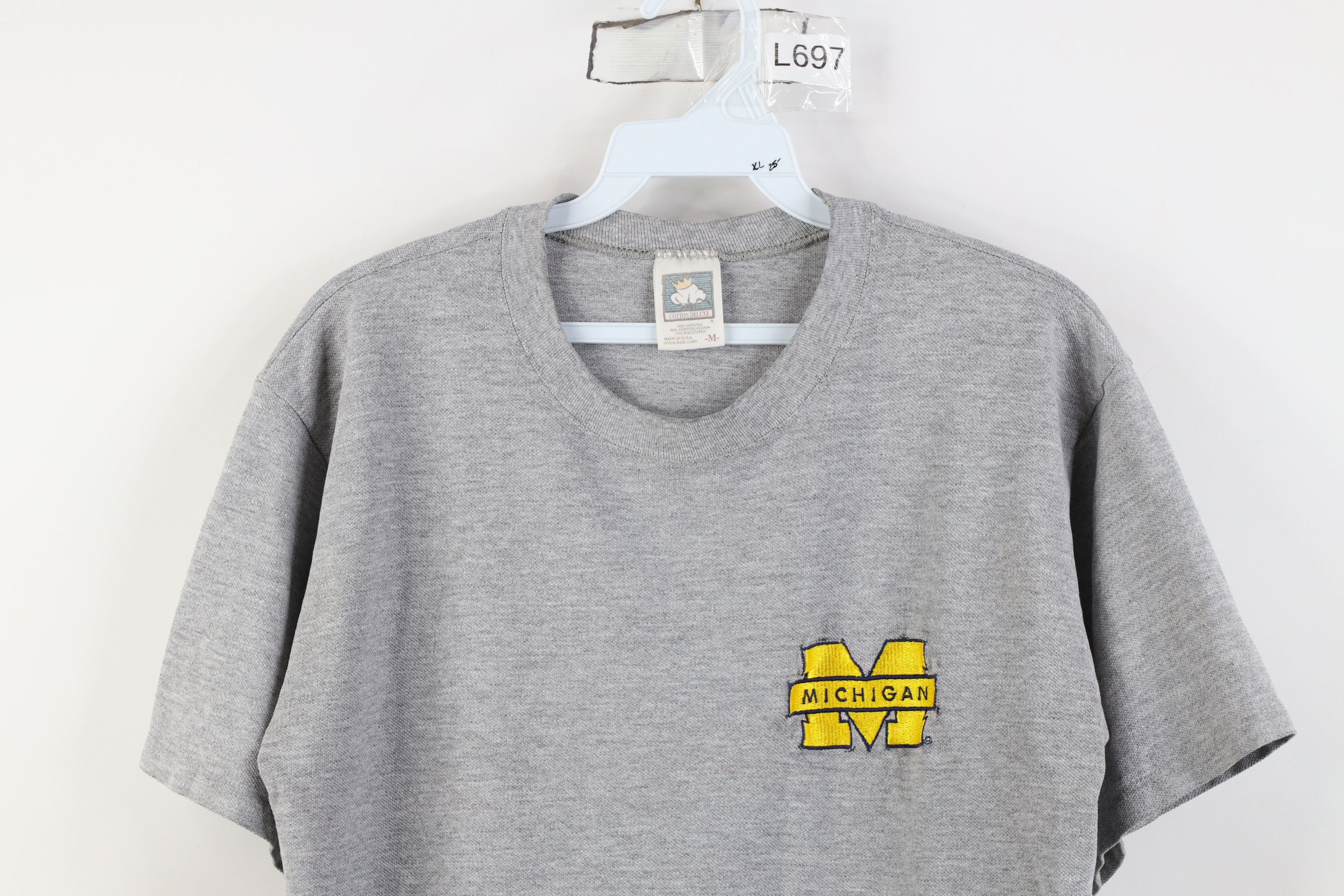 Vintage Vintage 90s Block M University of Michigan Knit T-Shirt USA Size US M / EU 48-50 / 2 - 2 Thumbnail