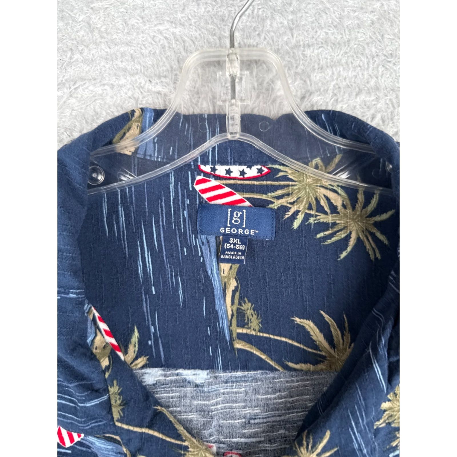 George George Shirt Mens 3XL Blue Floral Pattern Button-Up Short Sleeve Rayon 100% Viscose Casual Travel Men’s Mens Size US XXL / EU 58 / 5 - 7 Thumbnail