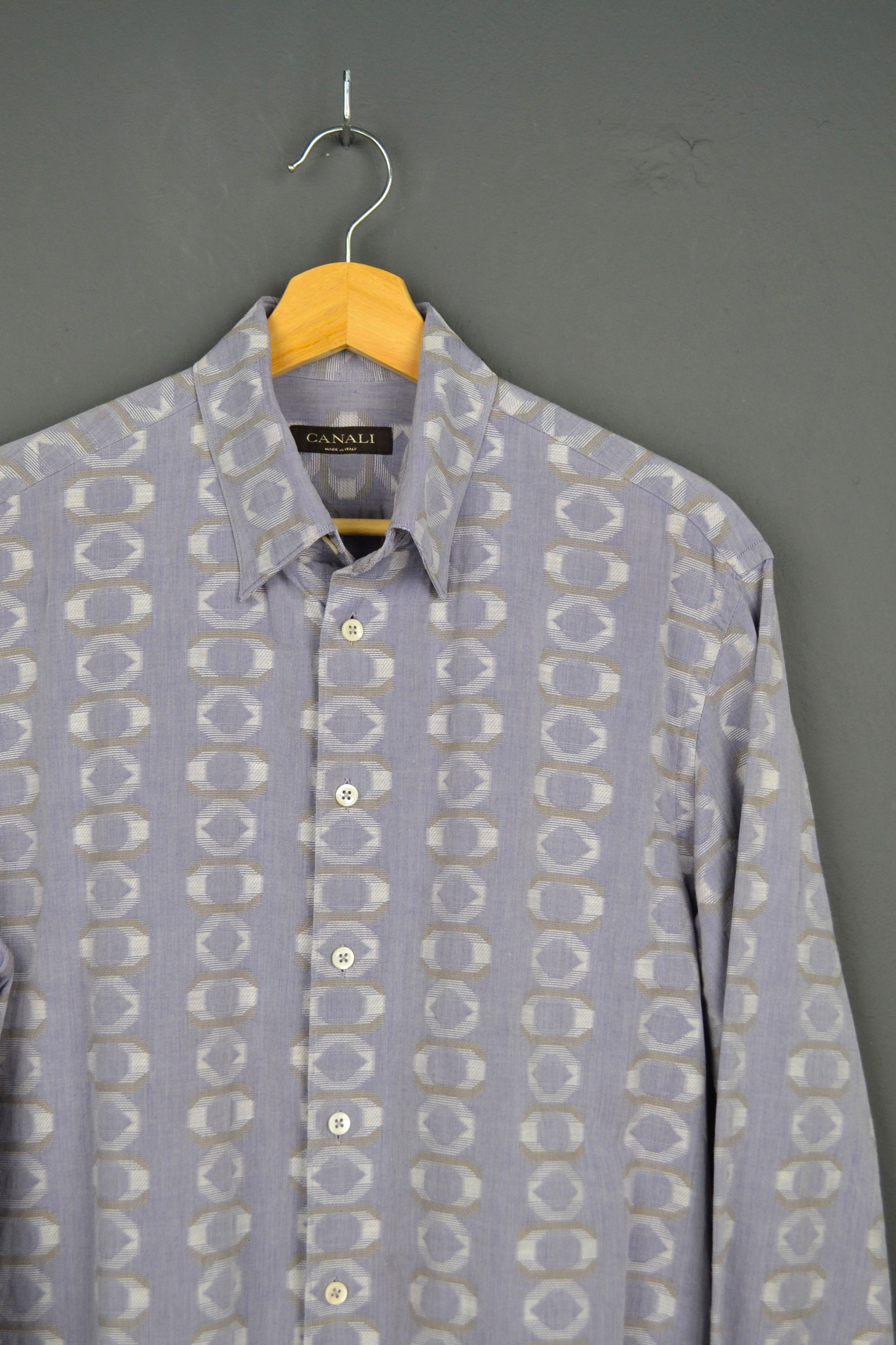 Canali Canali Shirt M Blue Gray Cotton Geometric Button Up Italy Size US M / EU 48-50 / 2 - 1 Thumbnail