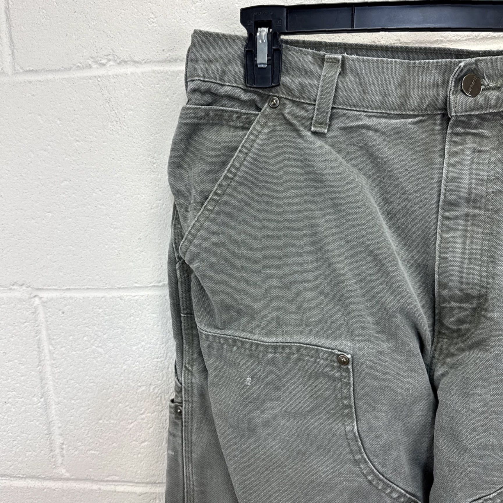 VINTAGE Carhartt Pants Men 34x32 Green Canvas 5-Pocket Dungaree Double Knee Workwear Casual 90s Grunge Mens