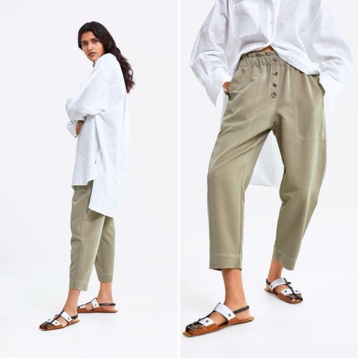 Zara Zara Buttoned Slouchy Pants XS Camel Tan Womens Pull On Tape