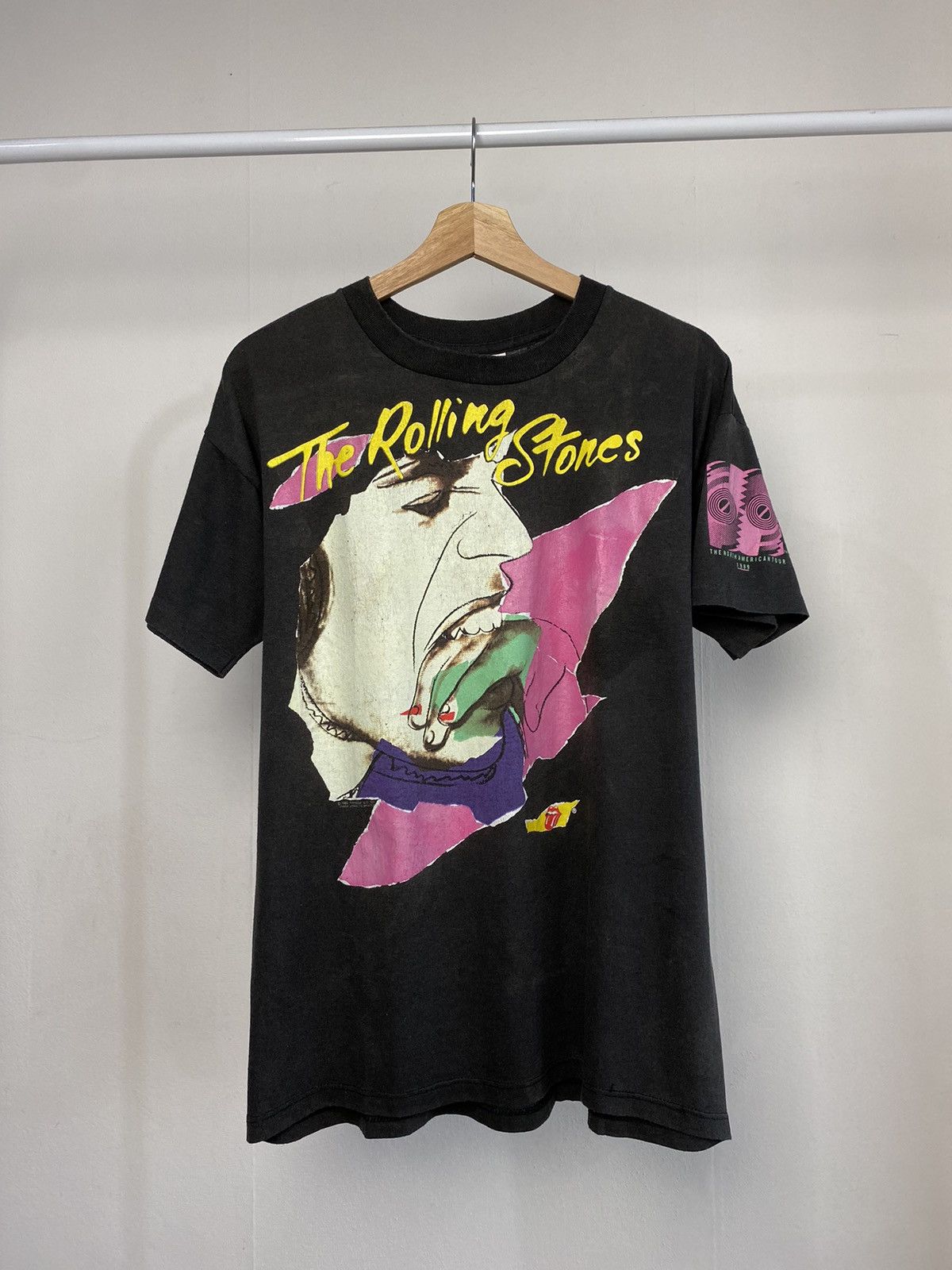 image of Vintage 88’ Rolling Stones Love You Live Andy Warhol Bandtee in Black, Men's (Size XL)