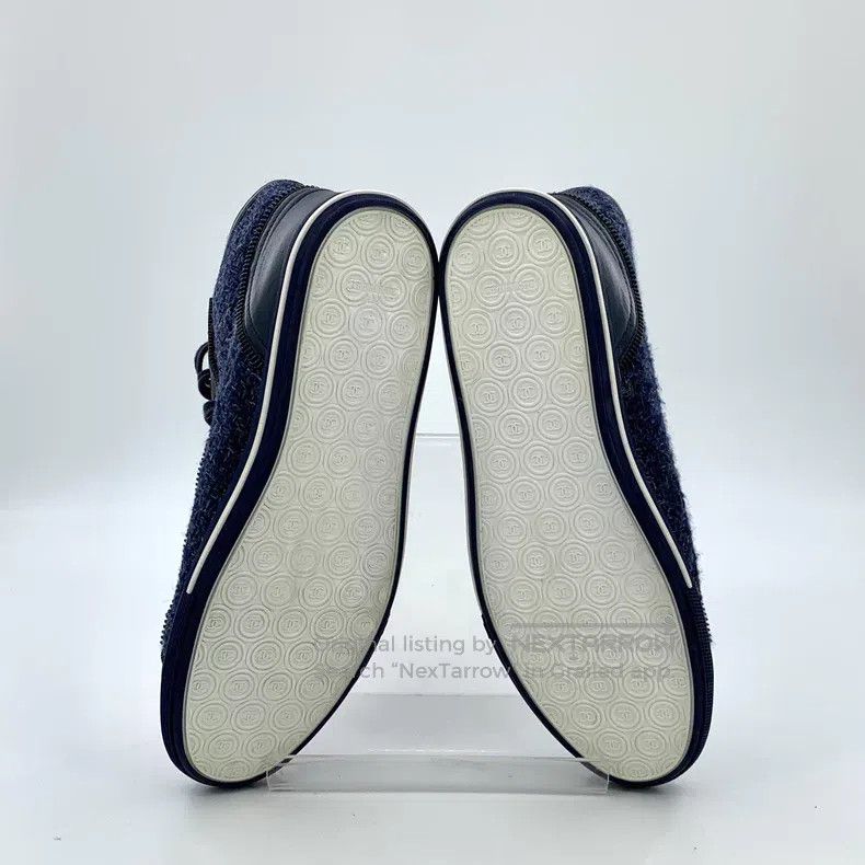 Chanel Chanel Dark blue woven tweed stitching casual high-top sne Size US 8.5 / IT 38.5 - 5 Thumbnail