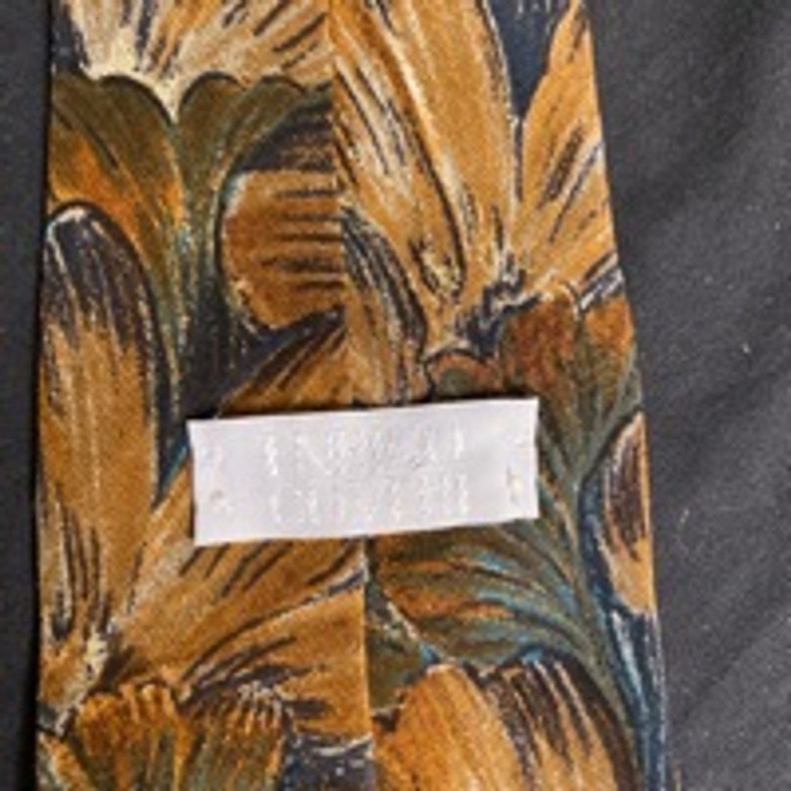Other Vintage Handmade Italian Silk Tie Brown Gold Leaf Print Size ONE SIZE - 3 Thumbnail