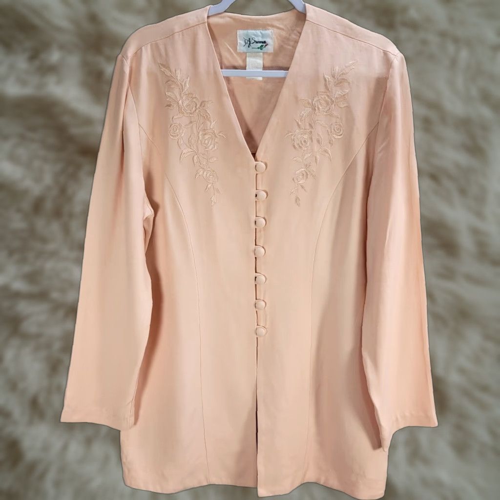 Vintage Vtg D. J. Summers Granny Embroidered Floral Evening Jacket Blazer Peach Sz 12 Size XL / US 12-14 / IT 48-50 - 1 Thumbnail