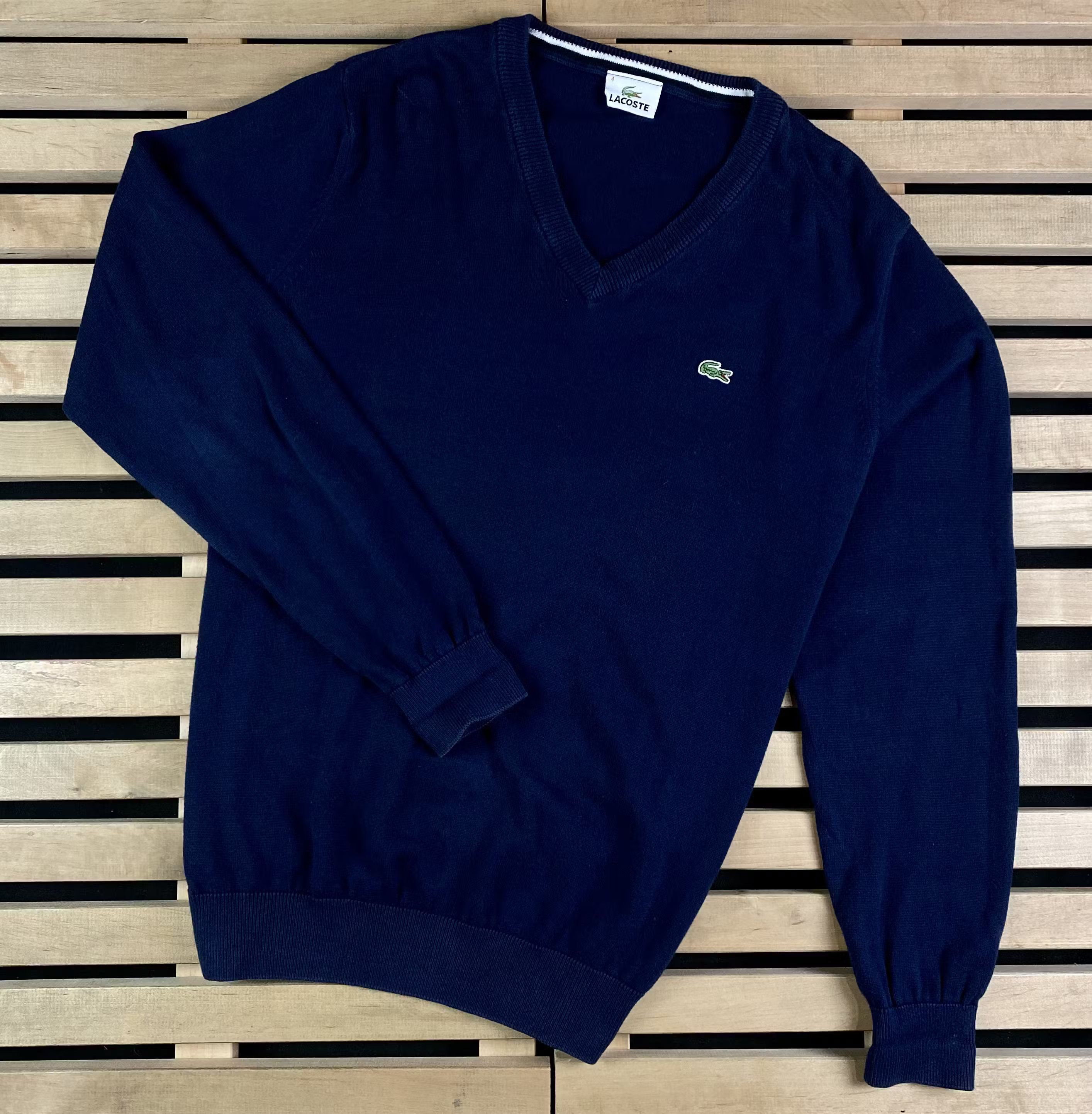 Lacoste × Vintage Mens Jumper Lacoste Vintage V Neck Size L Size US L / EU 52-54 / 3 - 1 Thumbnail