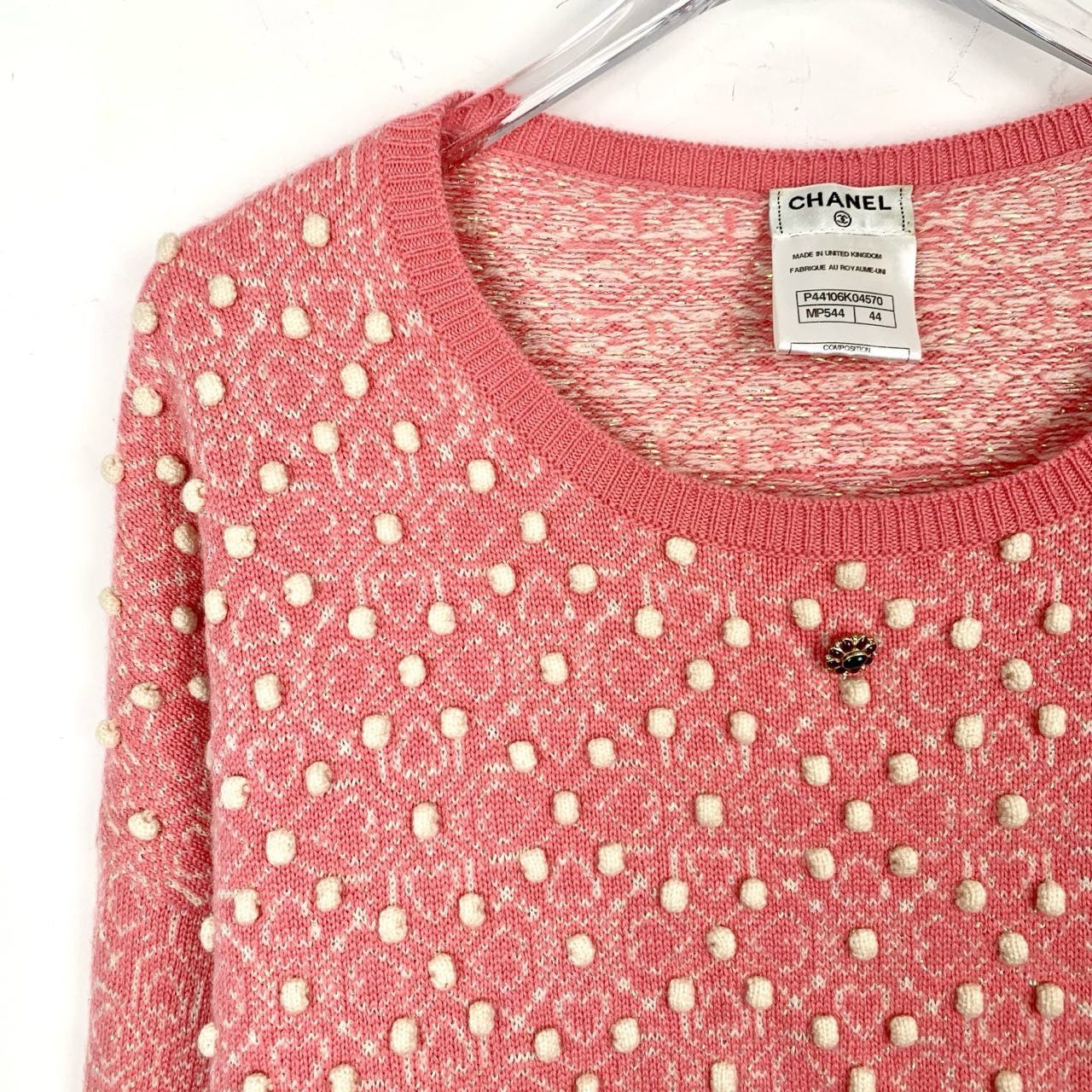 Chanel Chanel Pink Jacquard Cashmere Knit Sweater K26WX Size L / US 10 / IT 46 - 3 Thumbnail