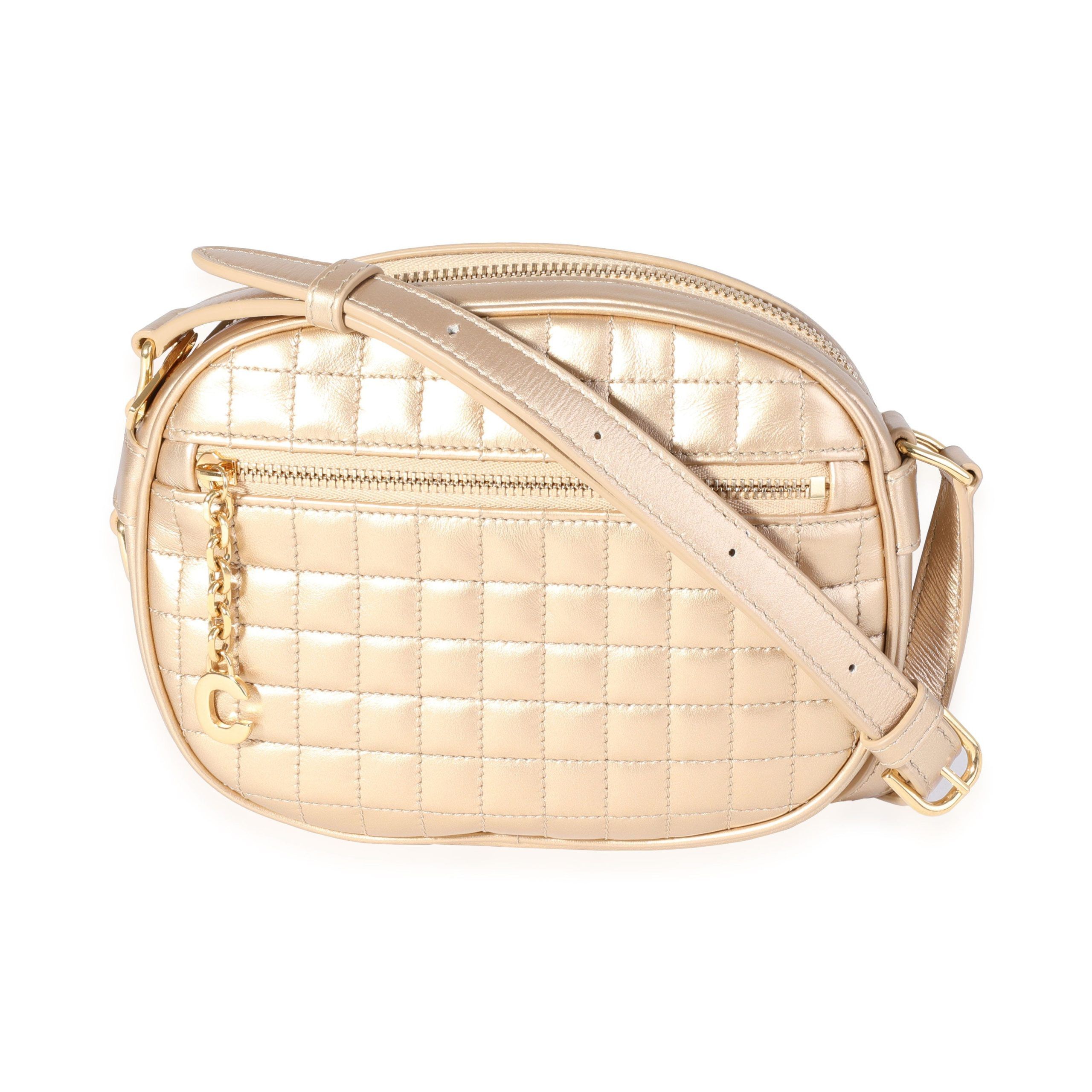 image of Celine Gold Quilted Leather Small C Charm Camera Bag, Women's