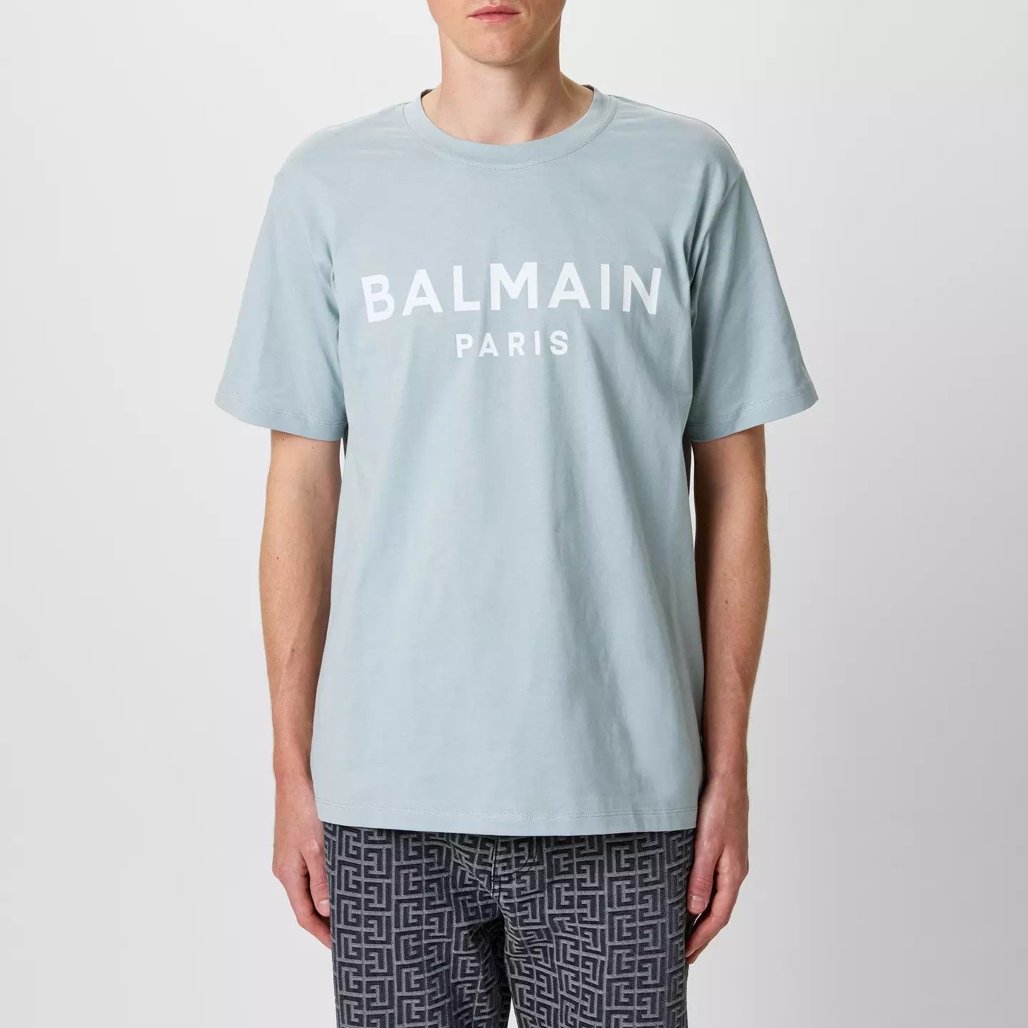 Balmain o1g2r1mq0426 Paris Print Logo Cotton T-Shirt in Blue Size US XL / EU 56 / 4 - 4 Thumbnail