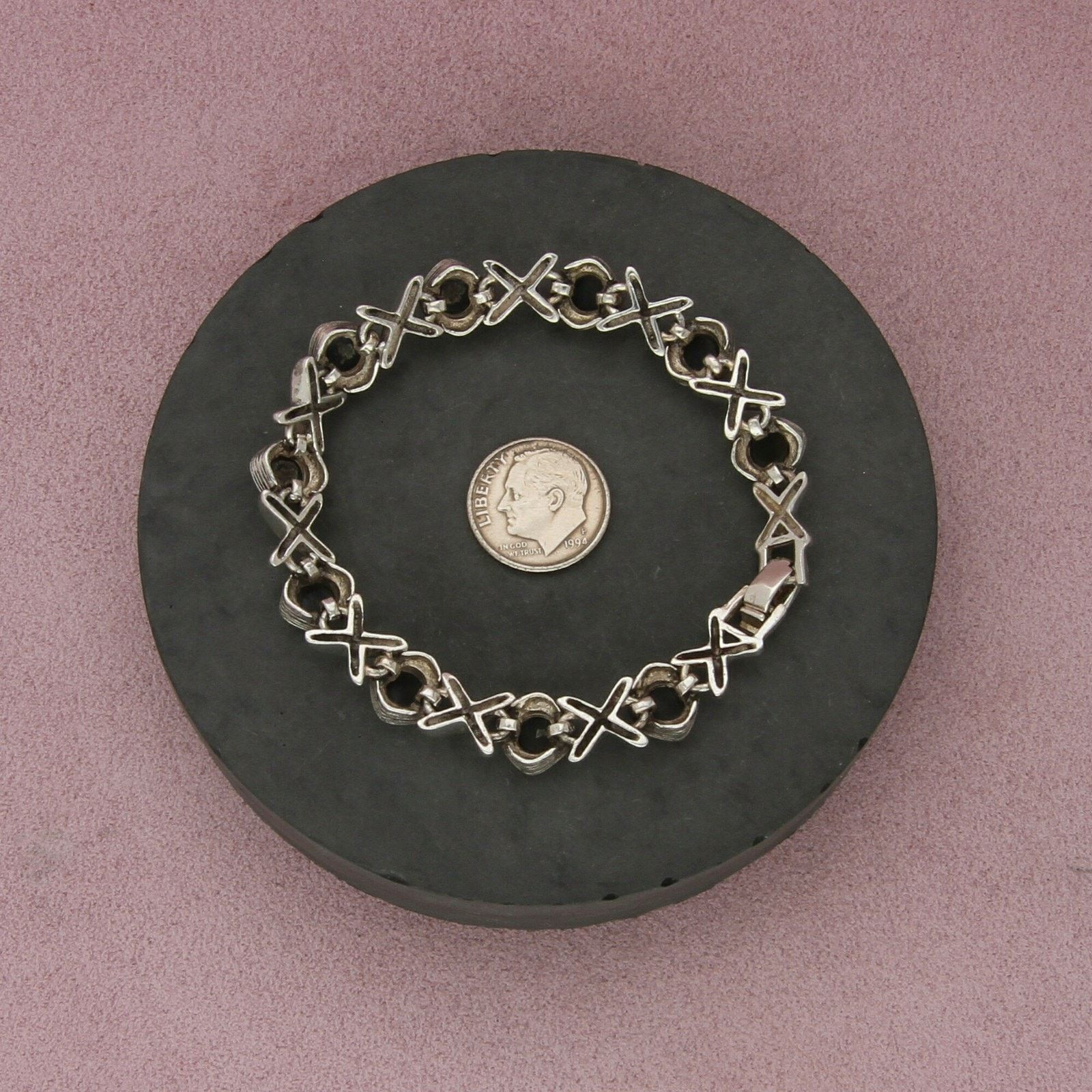 Sterling Silver sterling silver black onyx x link bracelet size 7in Size ONE SIZE - 2 Thumbnail