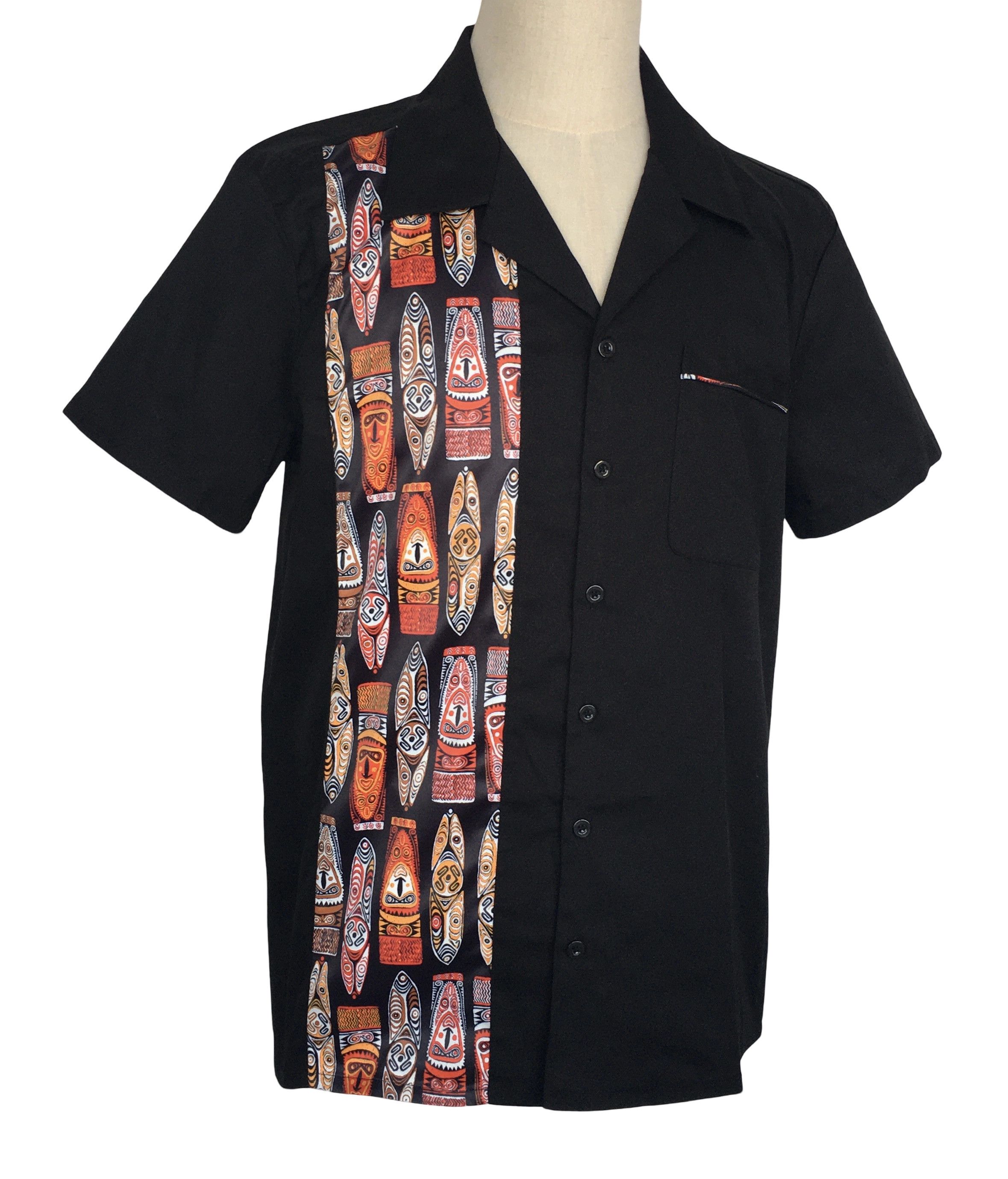 Other Pocket Black Men Shirts Contrast tiki masks Pattern Size US XXL / EU 58 / 5 - 2 Thumbnail