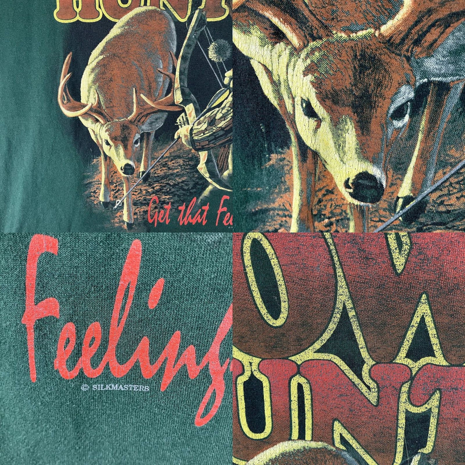 Jerzees VINTAGE 90s Men XL T-Shirt Bow Hunter Outdoor Grunge Faded USA Deer Nature Logo Graphic Print Crew Neck Short Sleeve Cotton Polyester Green Men Size US XL / EU 56 / 4 - 8 Thumbnail