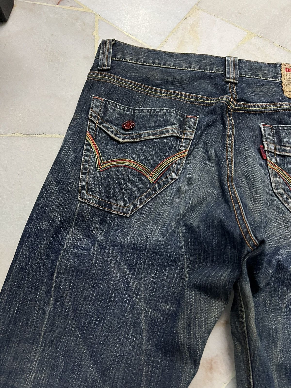 Edwin × Vintage 💥Flare💥Edwin 503 Blue Trip Distress Jean Size US 35 - 17 Thumbnail
