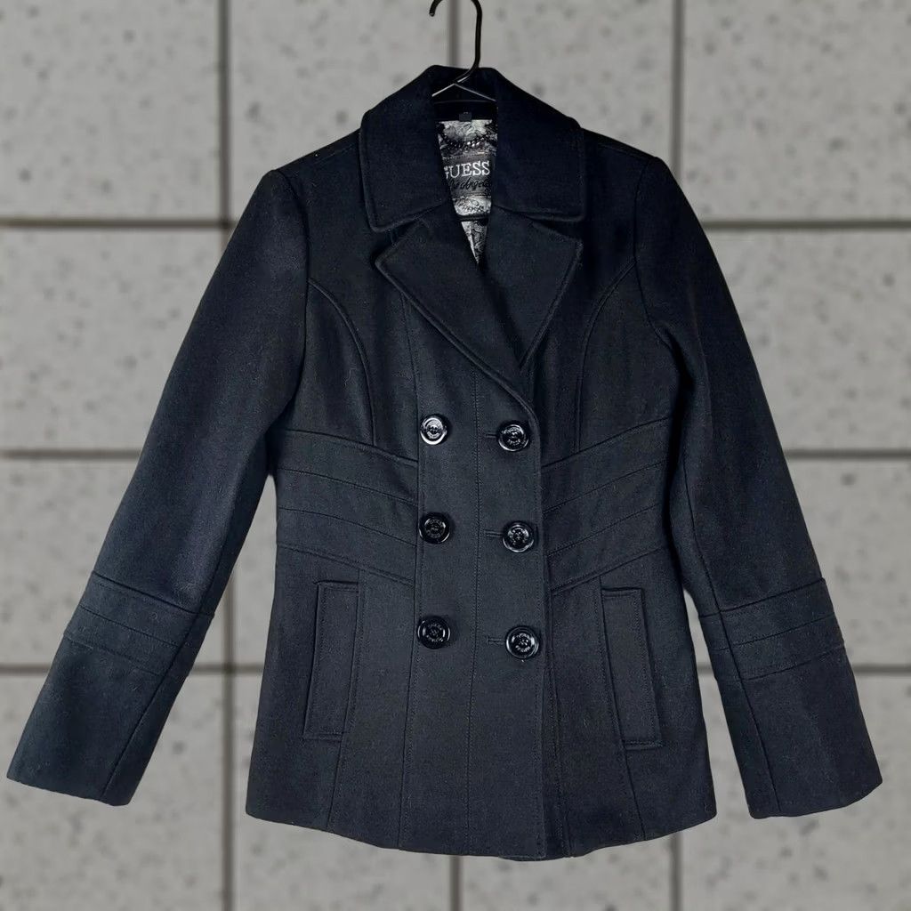 Guess Guess Womens Peacoat Wool Blend Medium Black Double Breasted Winter Coat M XS/OS? Size M / US 6-8 / IT 42-44 - 1 Thumbnail