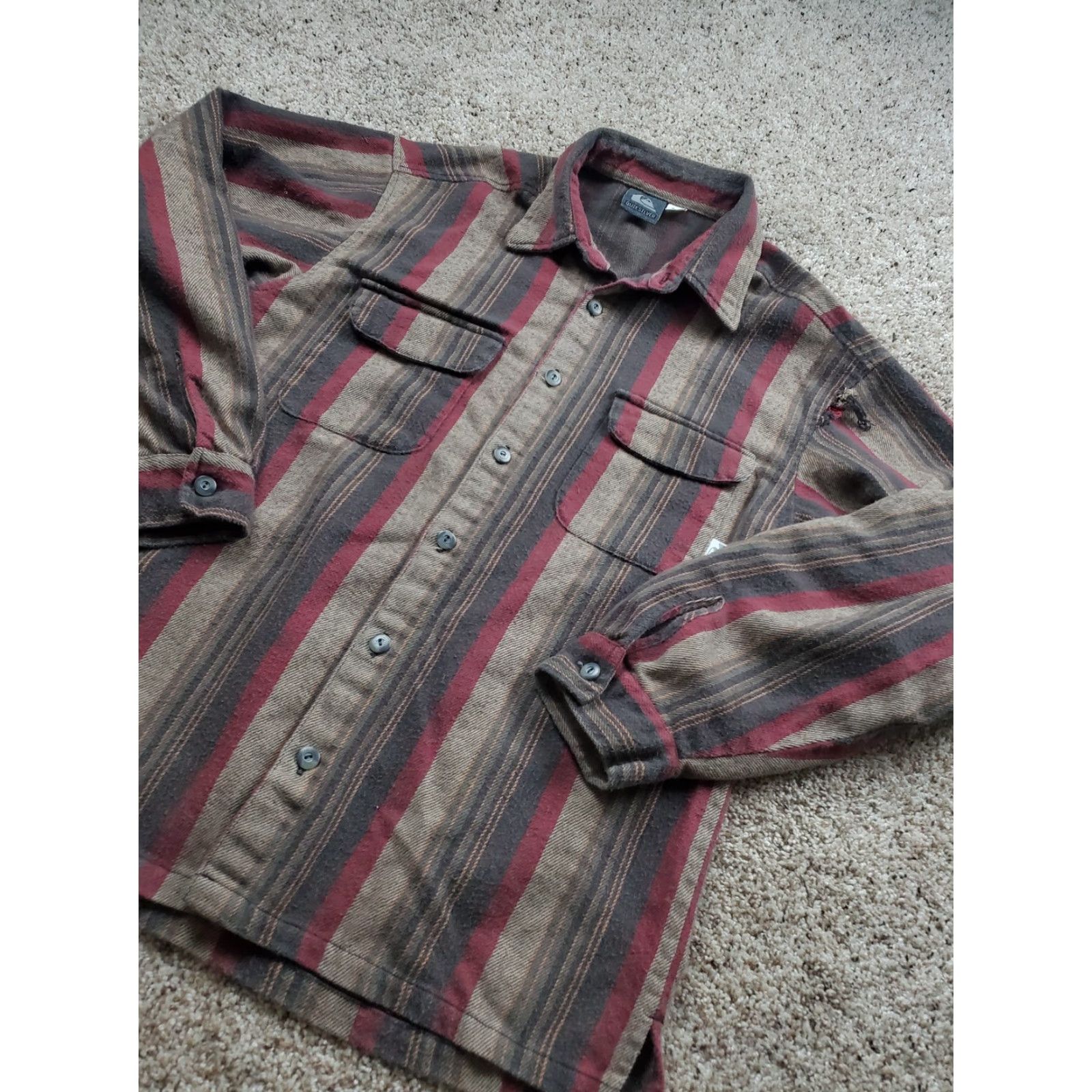 Quiksilver VINTAGE Quiksilver Shirt Mens Small Brown Red Striped Button Up Made in USA 90s Size US S / EU 44-46 / 1 - 2 Thumbnail