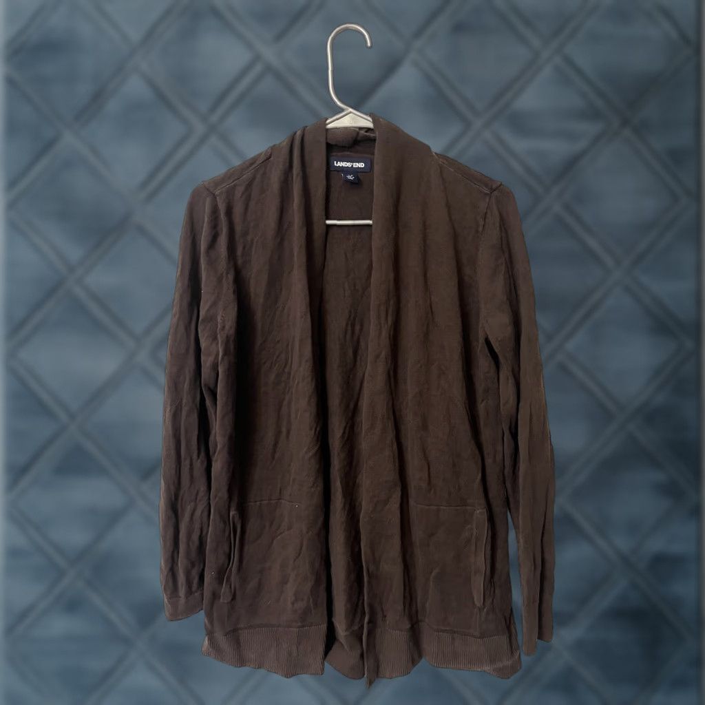 Lands' End Lands' End Cardigan Sweater - Brown Cotton Open Front S Tall Women Size S / US 4 / IT 40 - 1 Thumbnail