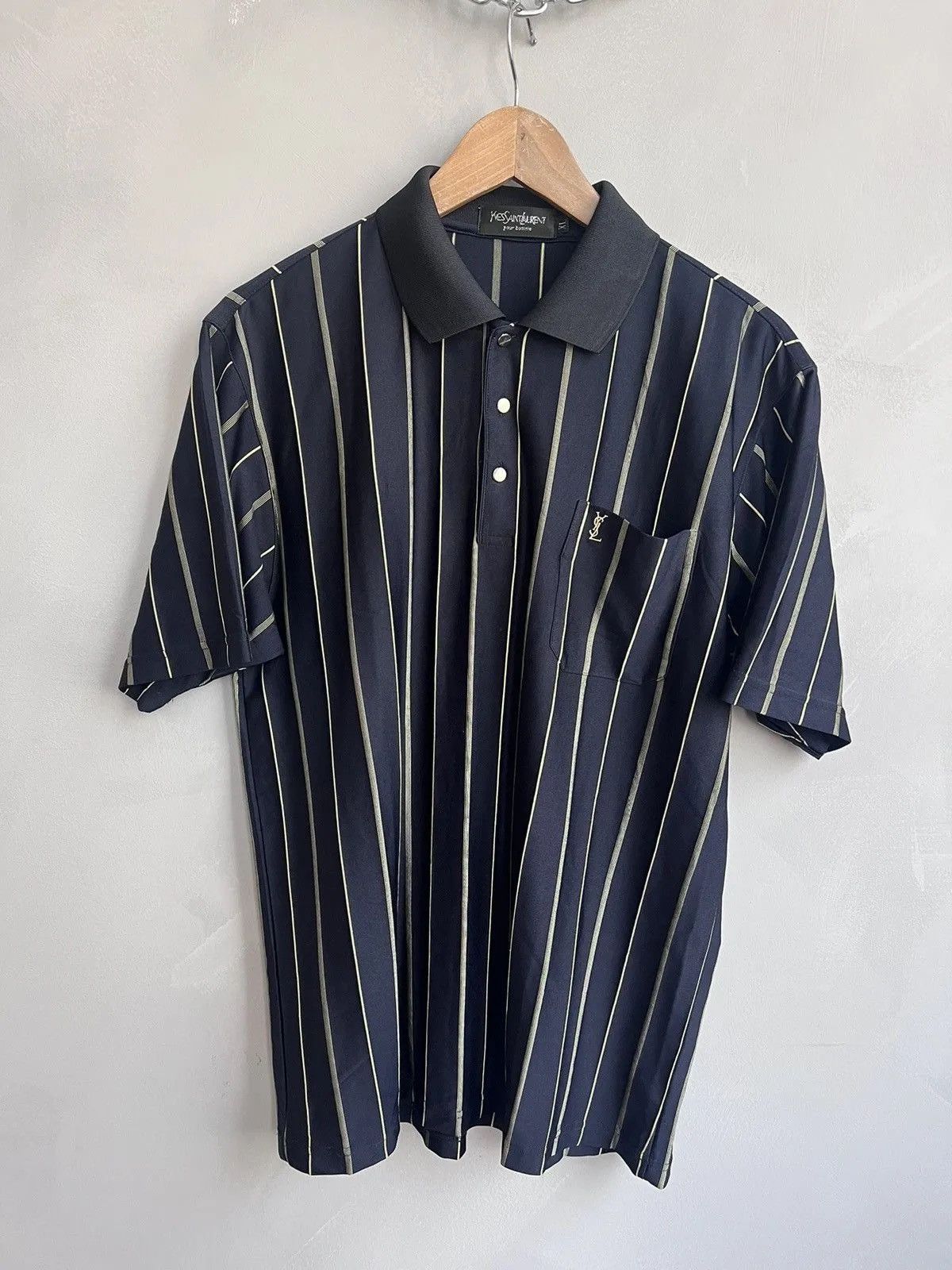 Yves Saint Laurent VINTAGE 90s silk Yves Saint Laurent polo T shirt old money Size US XL / EU 56 / 4 - 1 Thumbnail