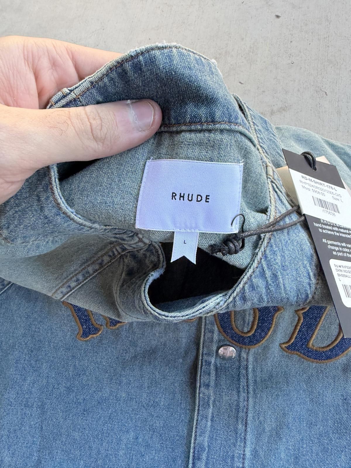 Rhude Rhude Baseball Denim Shirt Blue Men’s Large NWT Retail $908 Size US L / EU 52-54 / 3 - 4 Thumbnail