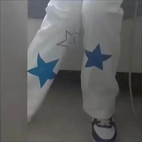 Jean Stars Pattern Graffiti Trousers Straight Wide Leg Pants Size US 32 / EU 48 - 3 Thumbnail