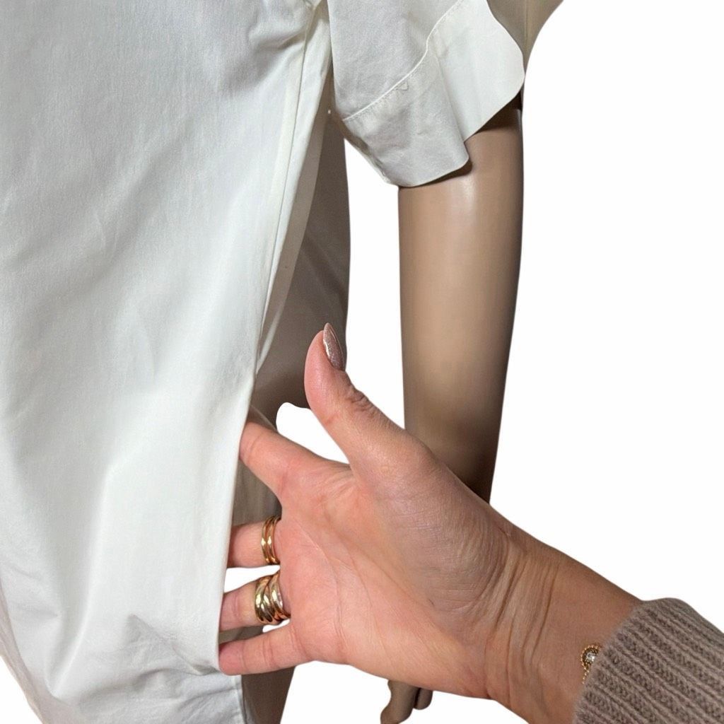 Theory Theory Cuffed Shift Shirt Dress White Cotton Blend 4 (064) Size S / US 4 / IT 40 - 3 Thumbnail