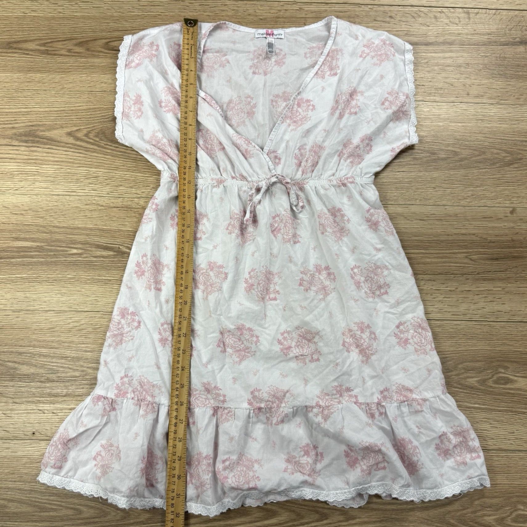 Vintage Maidenform Mini Dress V-Neck Floral Pattern White Pink Size M Womens Size M / US 6-8 / IT 42-44 - 6 Thumbnail