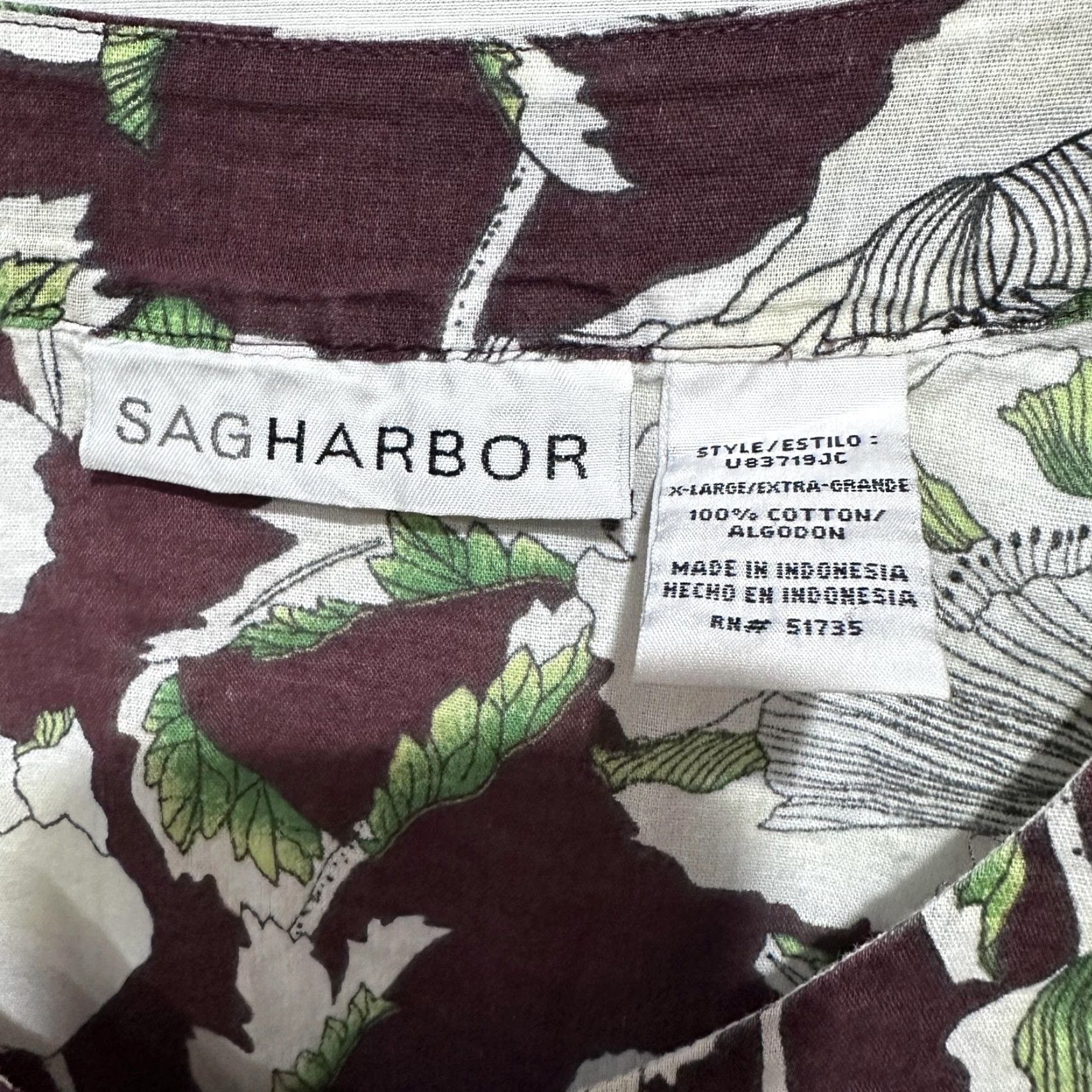 Vintage Sag Harbor Shirt Women XL Green Floral 100% Cotton Tunic Top Garden Casual Blouse Long Sleeve Button Henley Collarless Size XL / US 12-14 / IT 48-50 - 3 Thumbnail