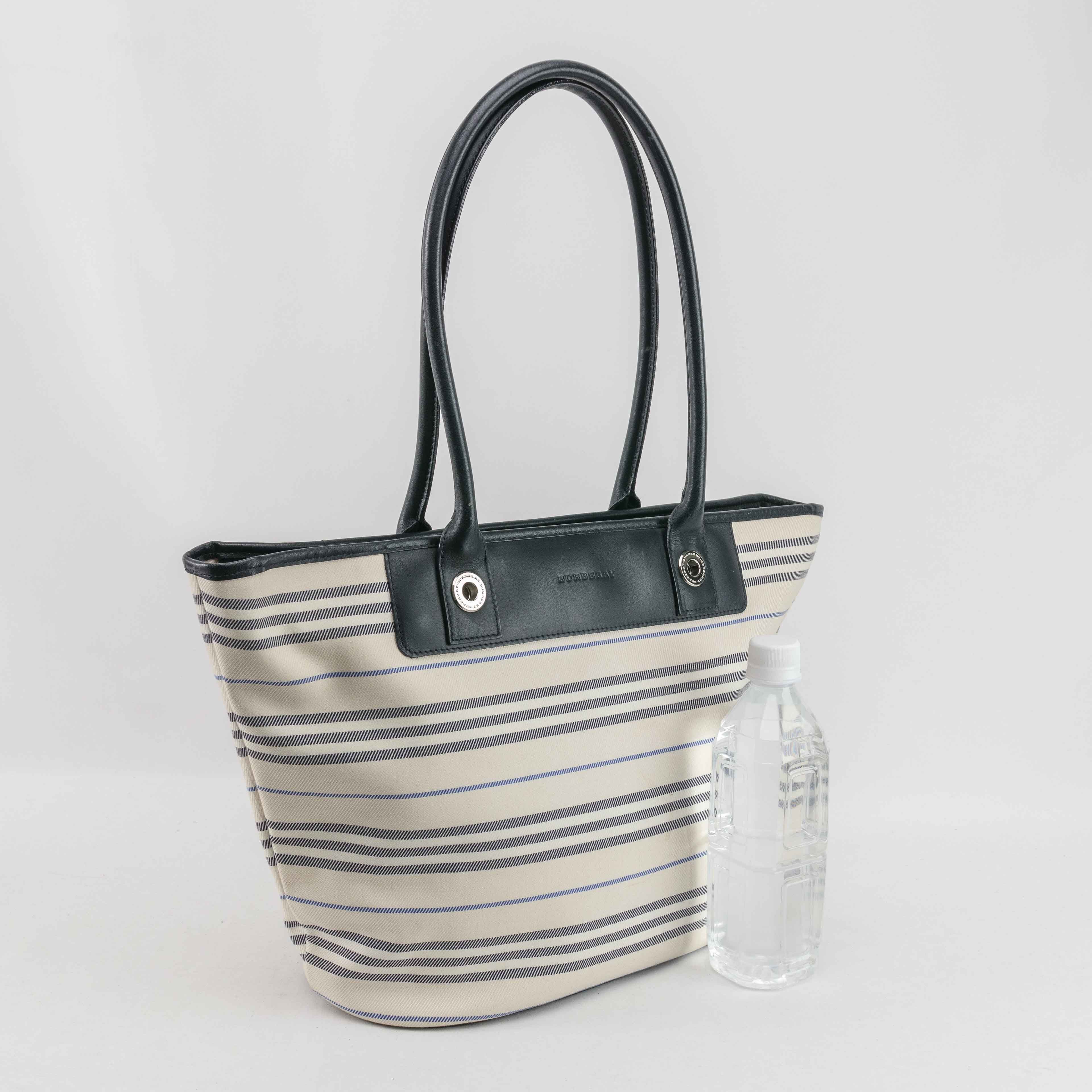 Burberry Burberry Striped Canvas Leather Tote Bag Size ONE SIZE - 19 Thumbnail