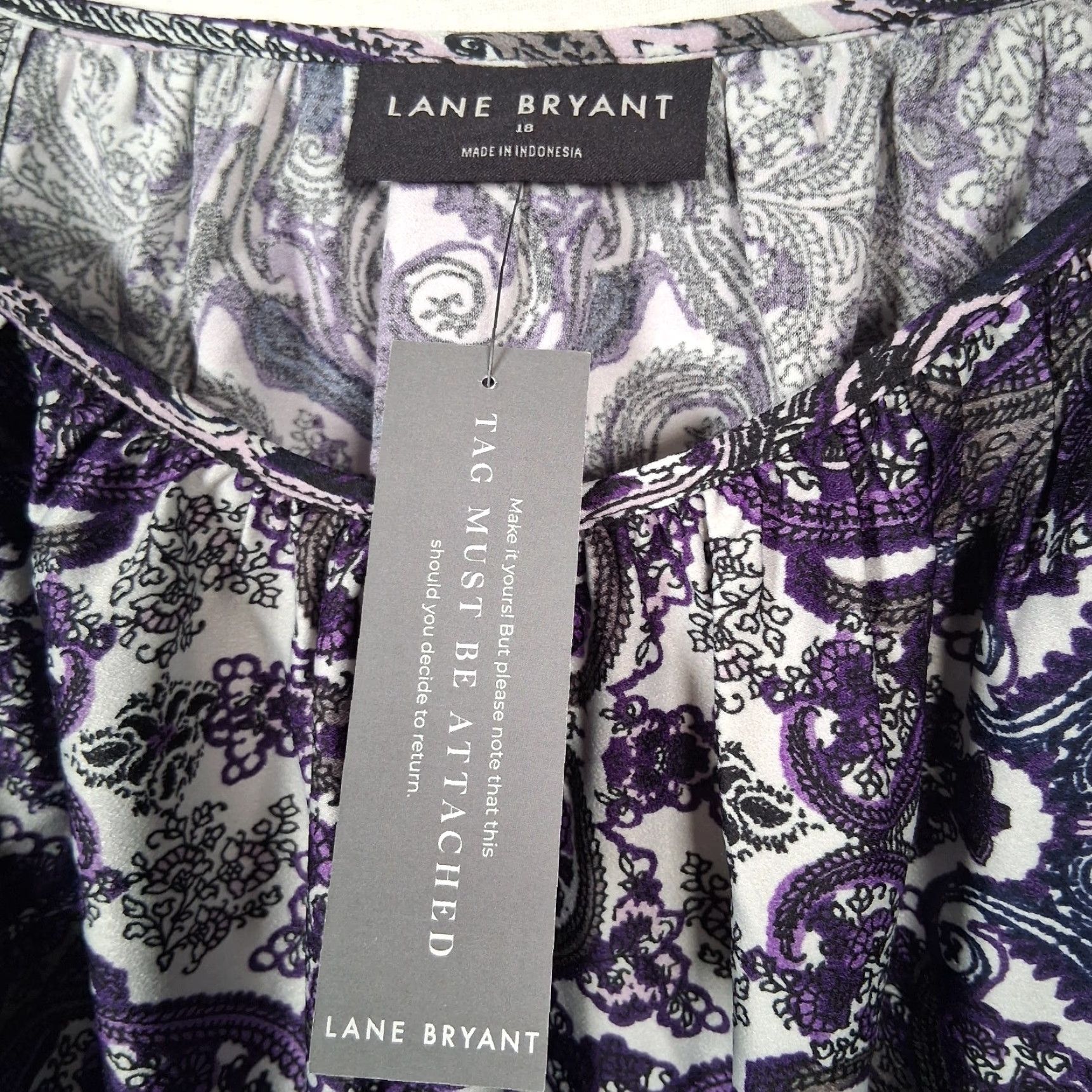 Lane Bryant Dress 18 Purple Paisley Long Sleeve Belted Modest Office Party  Women Plus Long Dress