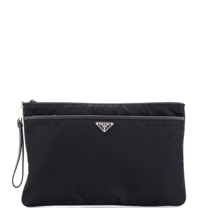 Prada Front Pocket Wristlet Clutch Tessuto with Saffiano Large | Grailed