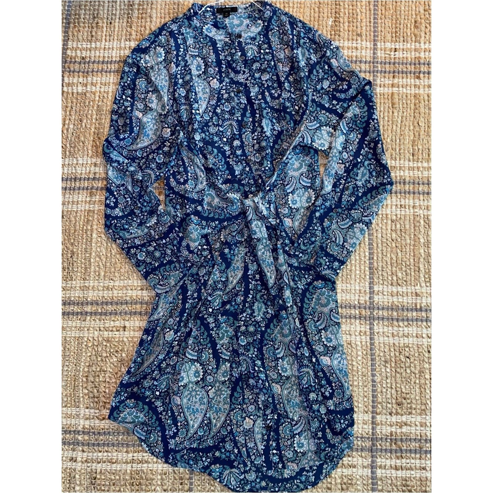 J.Crew JCrew $228 Tie-front Silk Shirt-Dress Blue Paisley 12 NWOT Size XL / US 12-14 / IT 48-50 - 2 Thumbnail