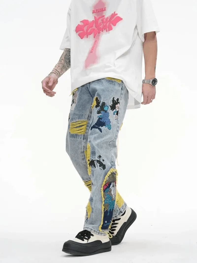 Jean Embroidered Patch Denim Ripped Jeans Size US 30 / EU 46 - 6 Thumbnail