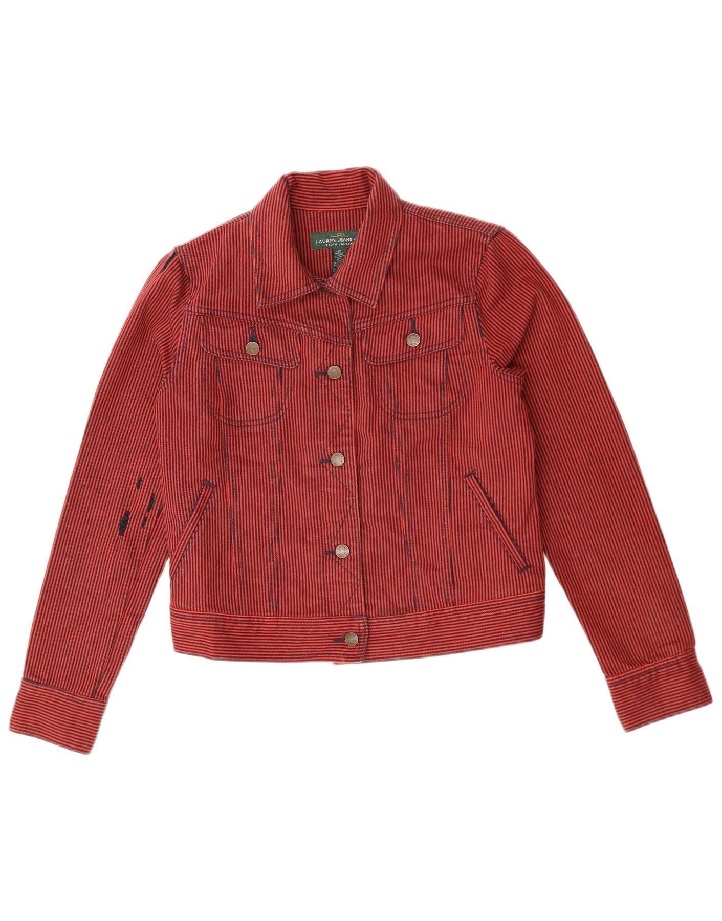 Ralph Lauren Womens Crop Denim Jacket UK 14 Medium Red Pinstripe Cotton Size S / US 4 / IT 40 - 1 Thumbnail